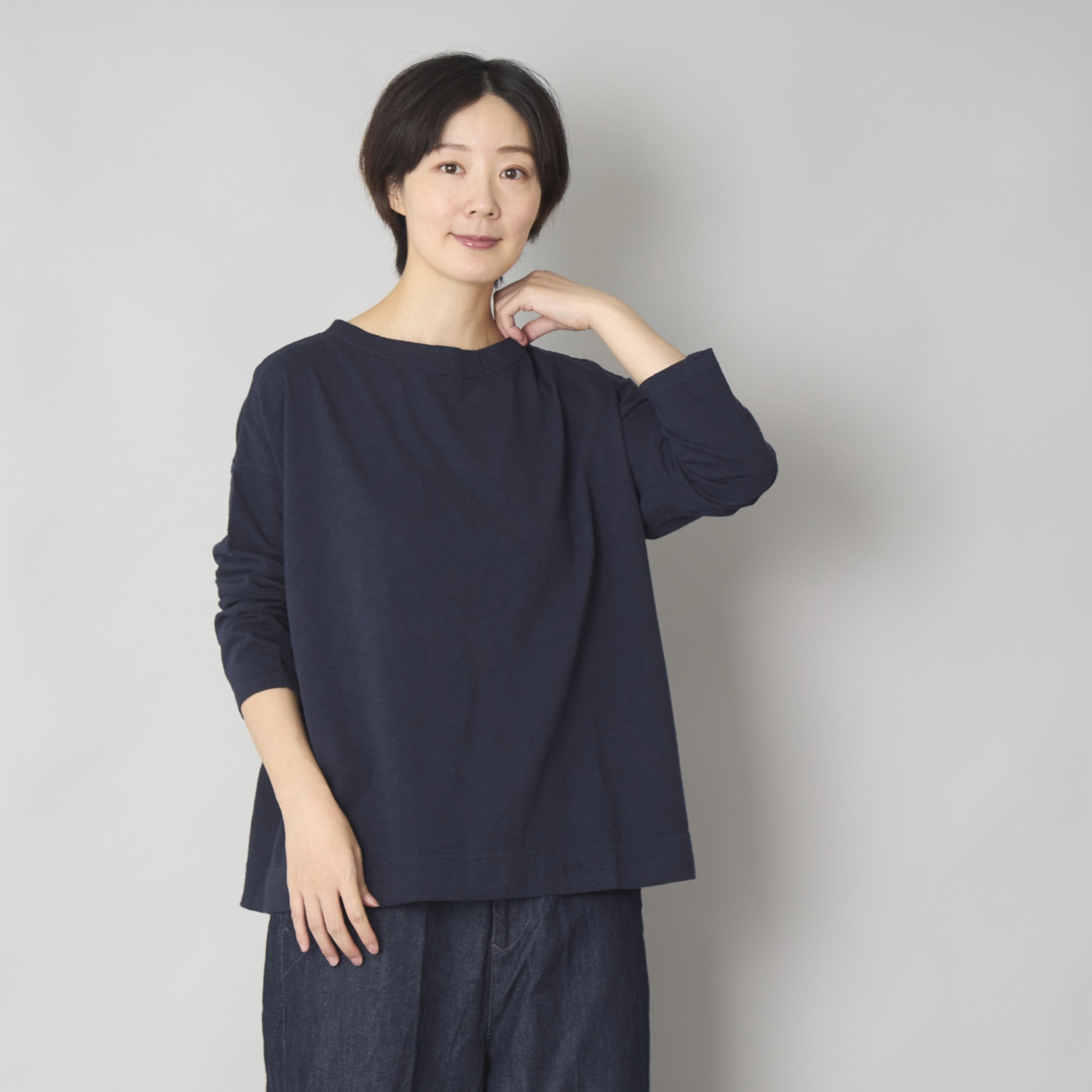 DES PRES コットンアセテートミラノリブ ボートネックプルオーバー 紺 