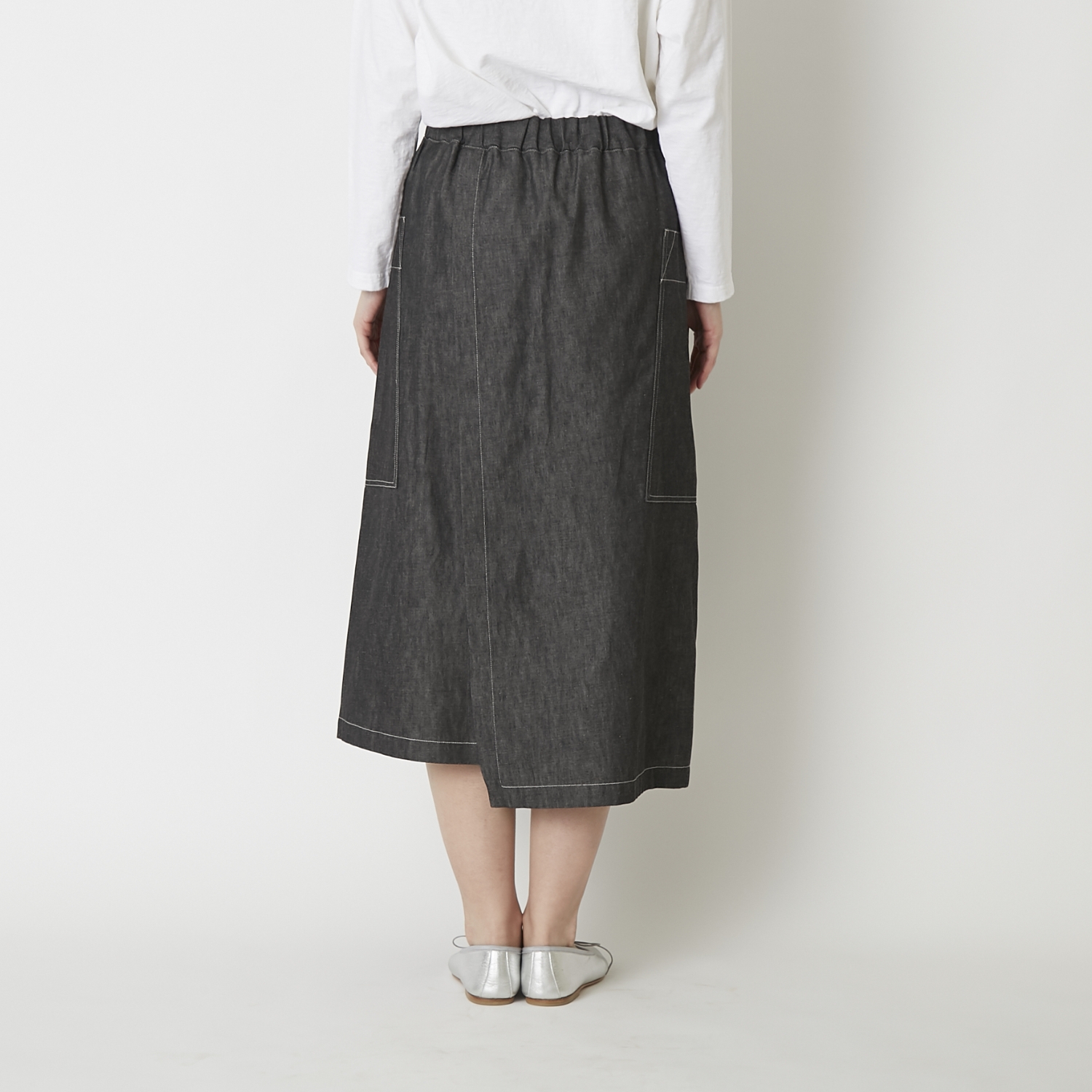 nicholson＆nicholson/ライトオンスデニムスカート - ゆるやかAラインが美しい、ラップデザインのデニム風スカート