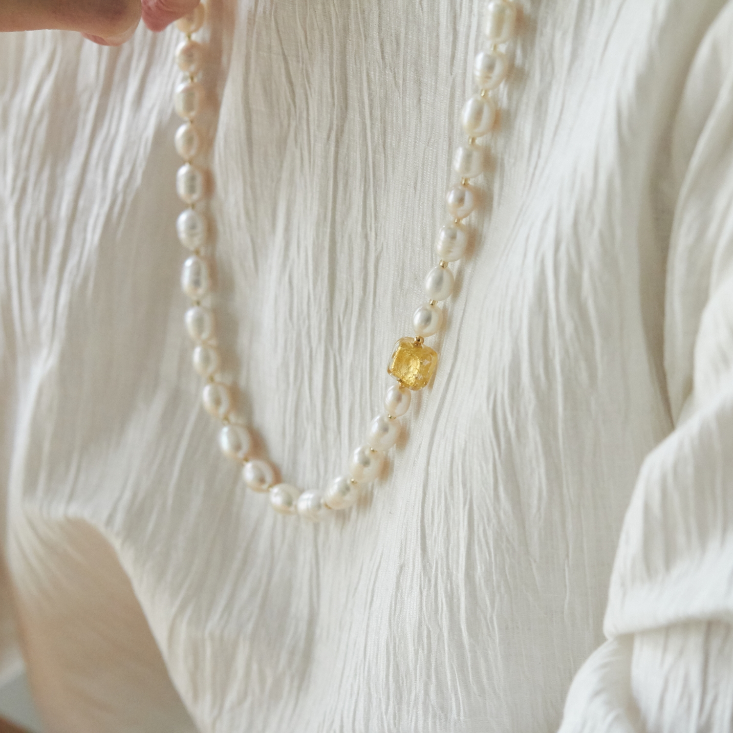 ベネチアンビーズ＆淡水真珠⭐️ネックレス⭐️美品ファッション