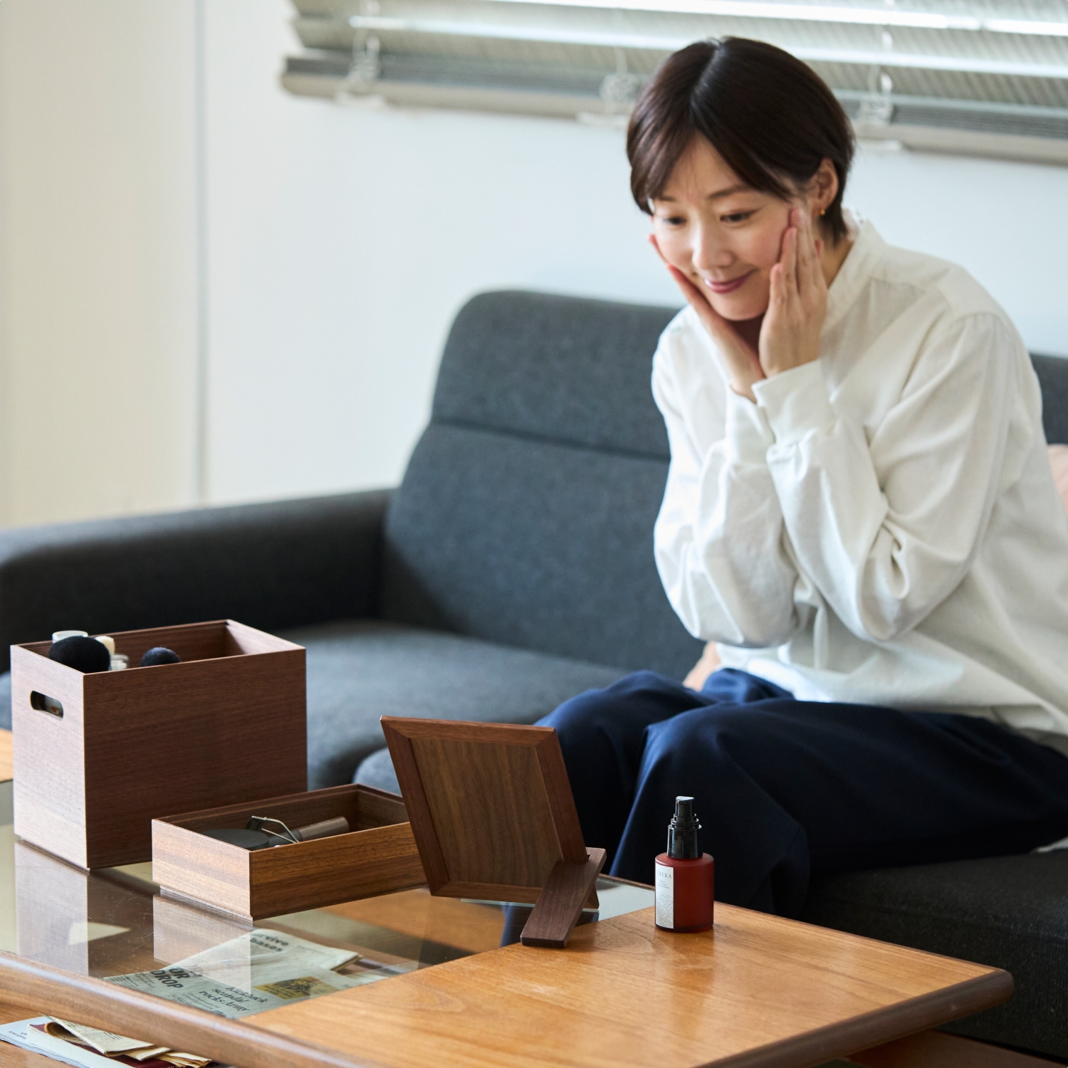 丹野製作所/メイクボックス「まつめ」大・小・鏡付き蓋セット