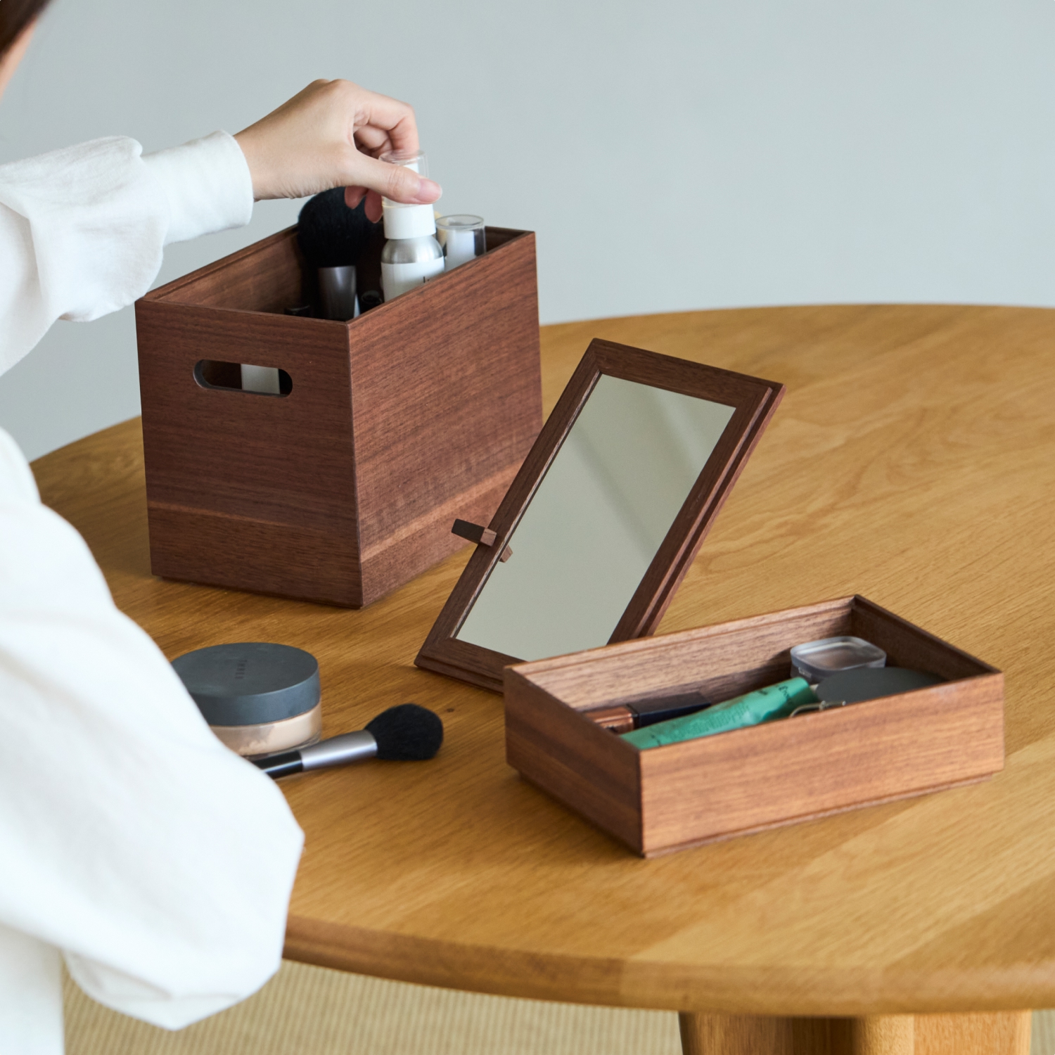 丹野製作所/メイクボックス「まつめ」大・小・鏡付き蓋セット