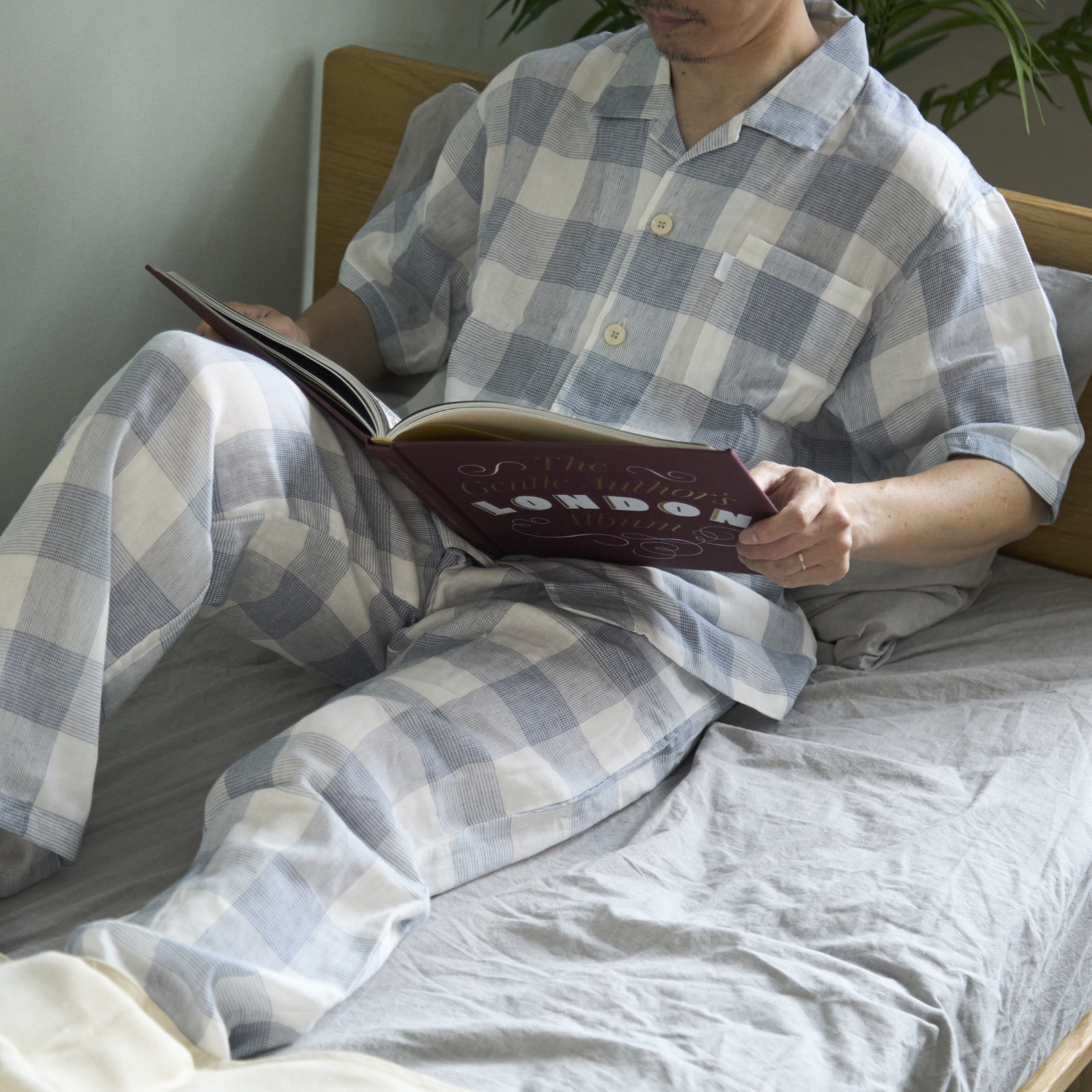 やわらか2重ガーゼパジャマ ブロックチェック メンズ -ゆったり