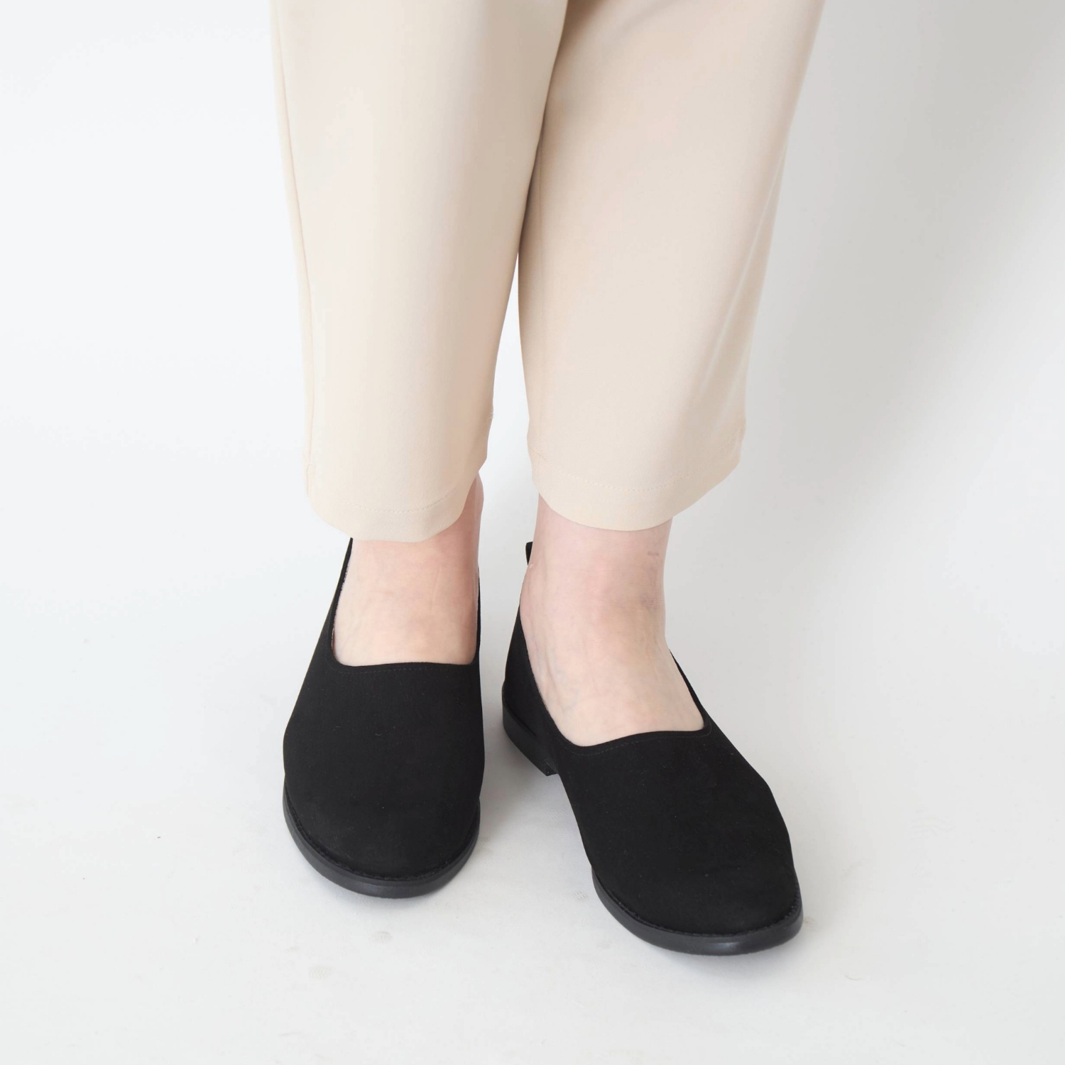 アルシュ ヌバックレザー スリッポンヒール ブロックヒールパンプス フランス製 ramble dance/ヌバックレザースリッポンシューズ -クッション性の高い