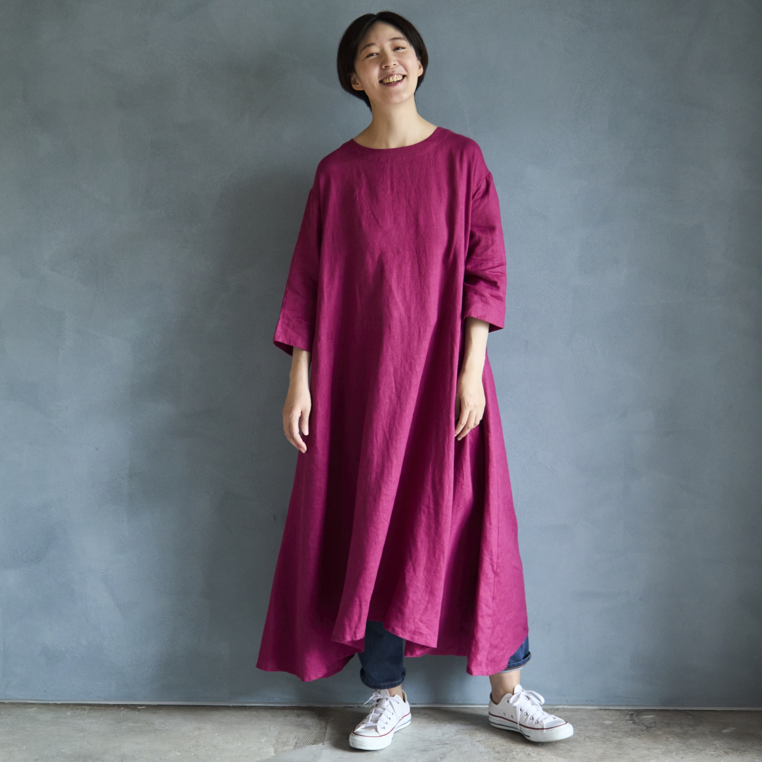 TUTIE./リネンのサイドシームフレアワンピース -肌見せNG派の為