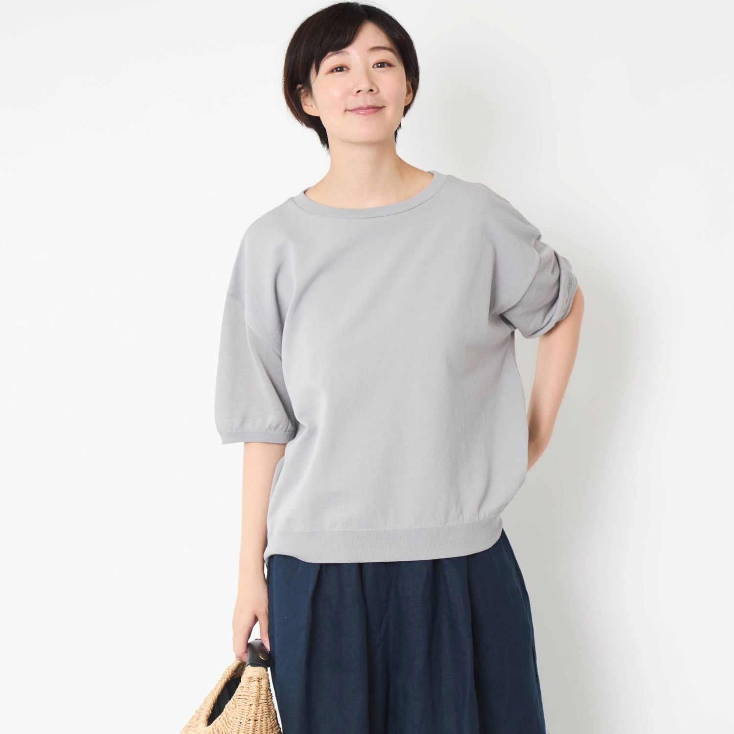 226 3129 5000/洗える綿麻ストレッチTシャツ