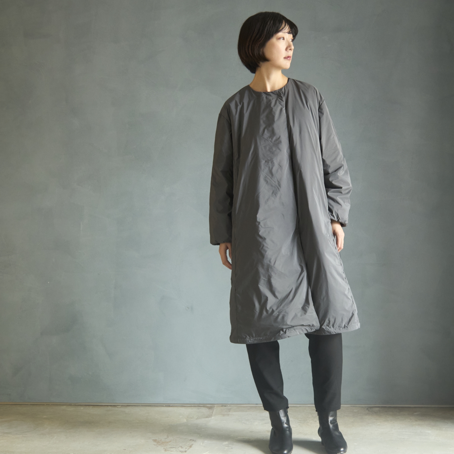 Kilka/家で洗えて羽毛より軽いファイバーダウンコート -軽くてあったか 