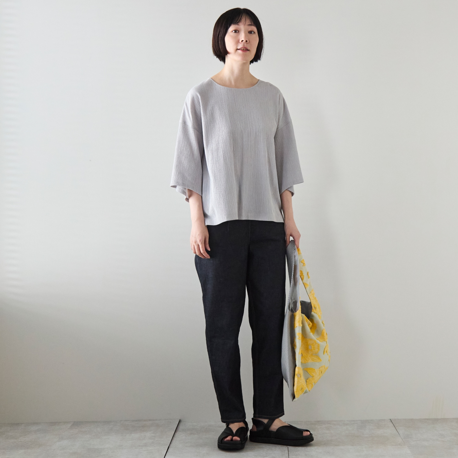 Kilka/洗えるシャーリング5分袖カットソー