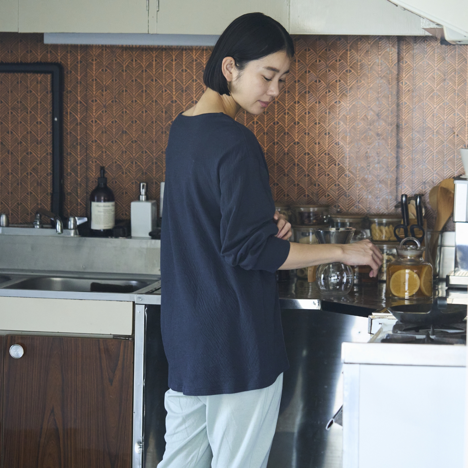 伸びるコットンガーゼのパジャマ兼ルームウェア プルオーバー レディース