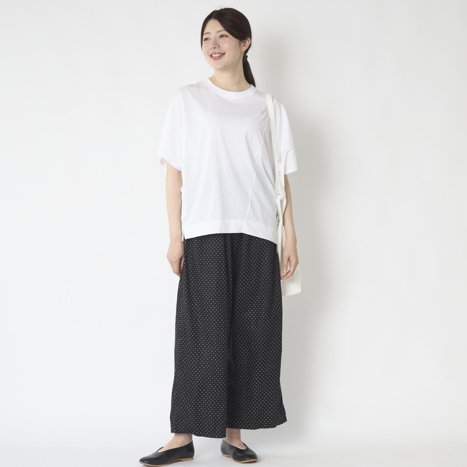 TOKYO BASIC/リネン&コットン ドット柄 ワイドパンツ