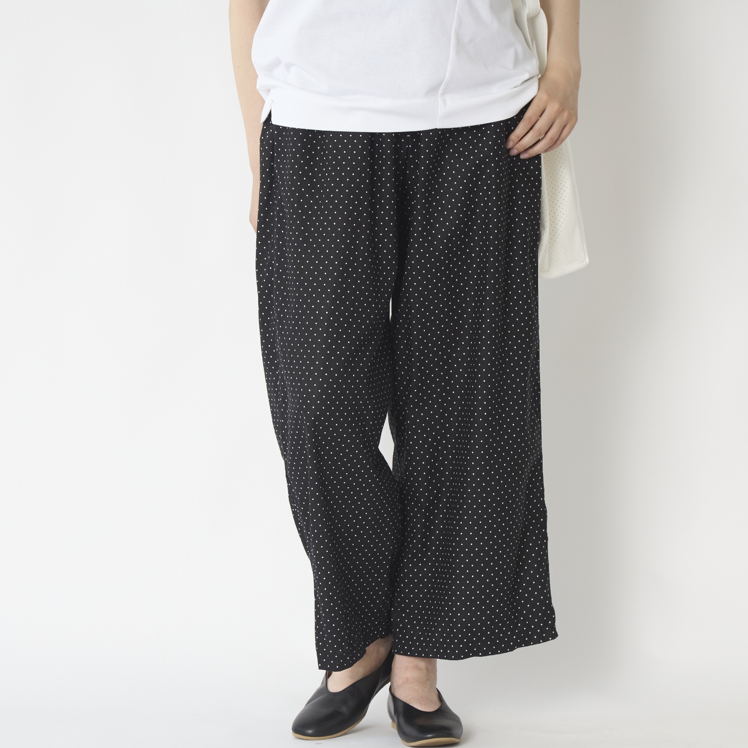 TOKYO BASIC/リネン&コットン ドット柄 ワイドパンツ -細かく上品な