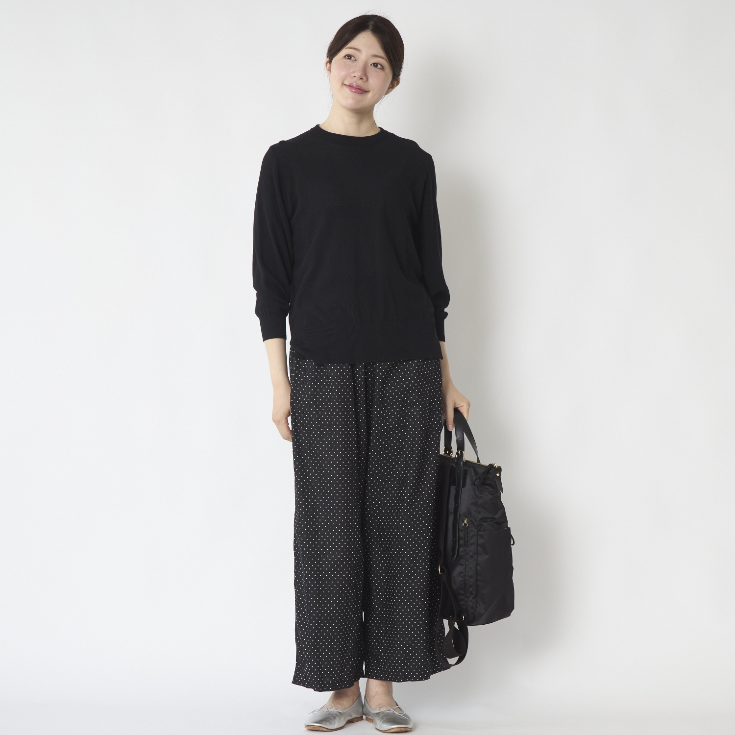 TOKYO BASIC/リネン&コットン ドット柄 ワイドパンツ