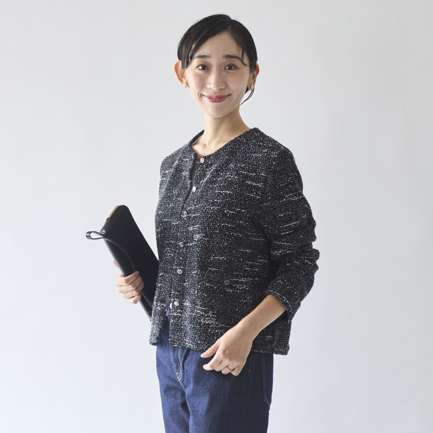 Kilka/ジャケット見えするツイードライクカーディガン