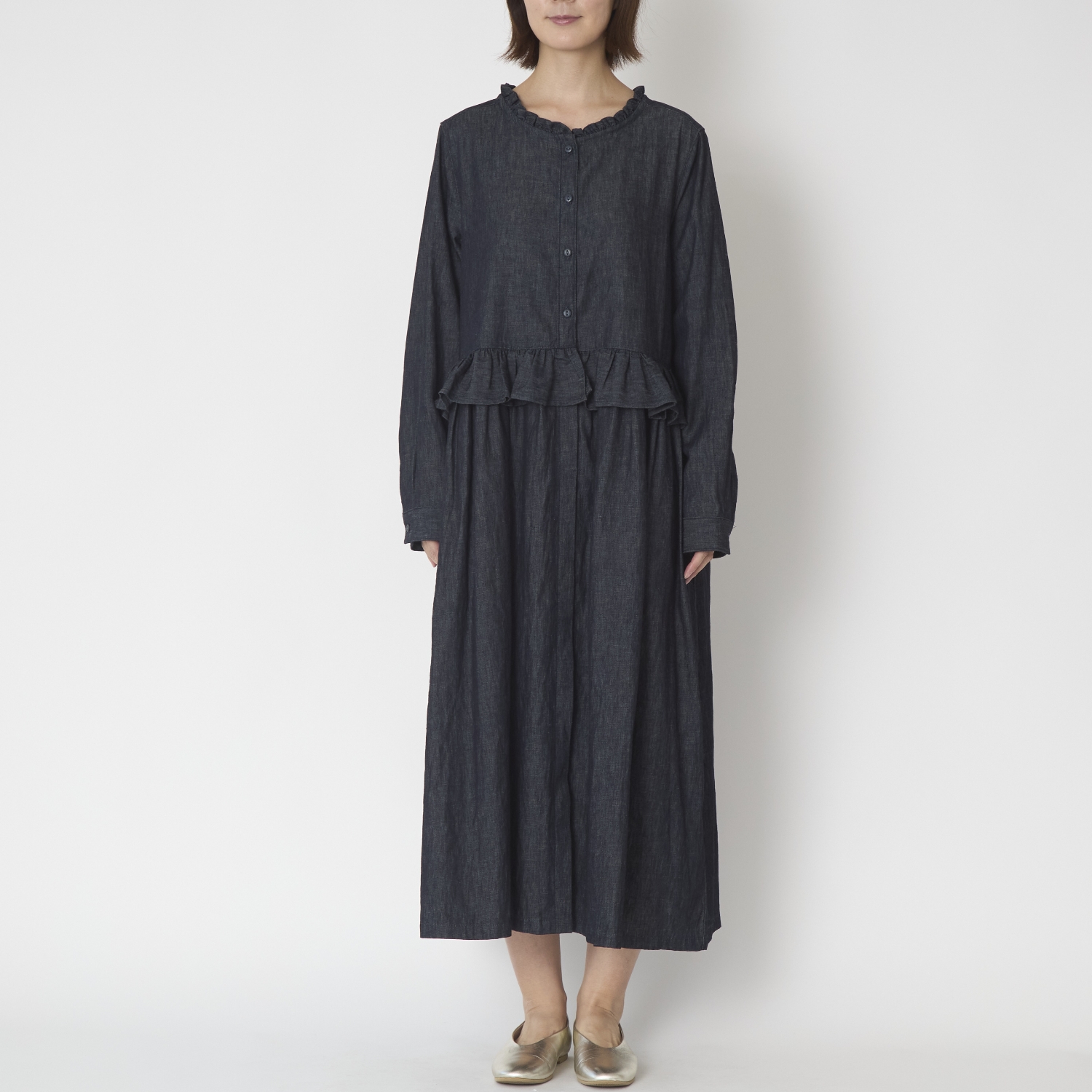 ubasoku/フリル加工比翼ウエストギャザー長袖ワンピース