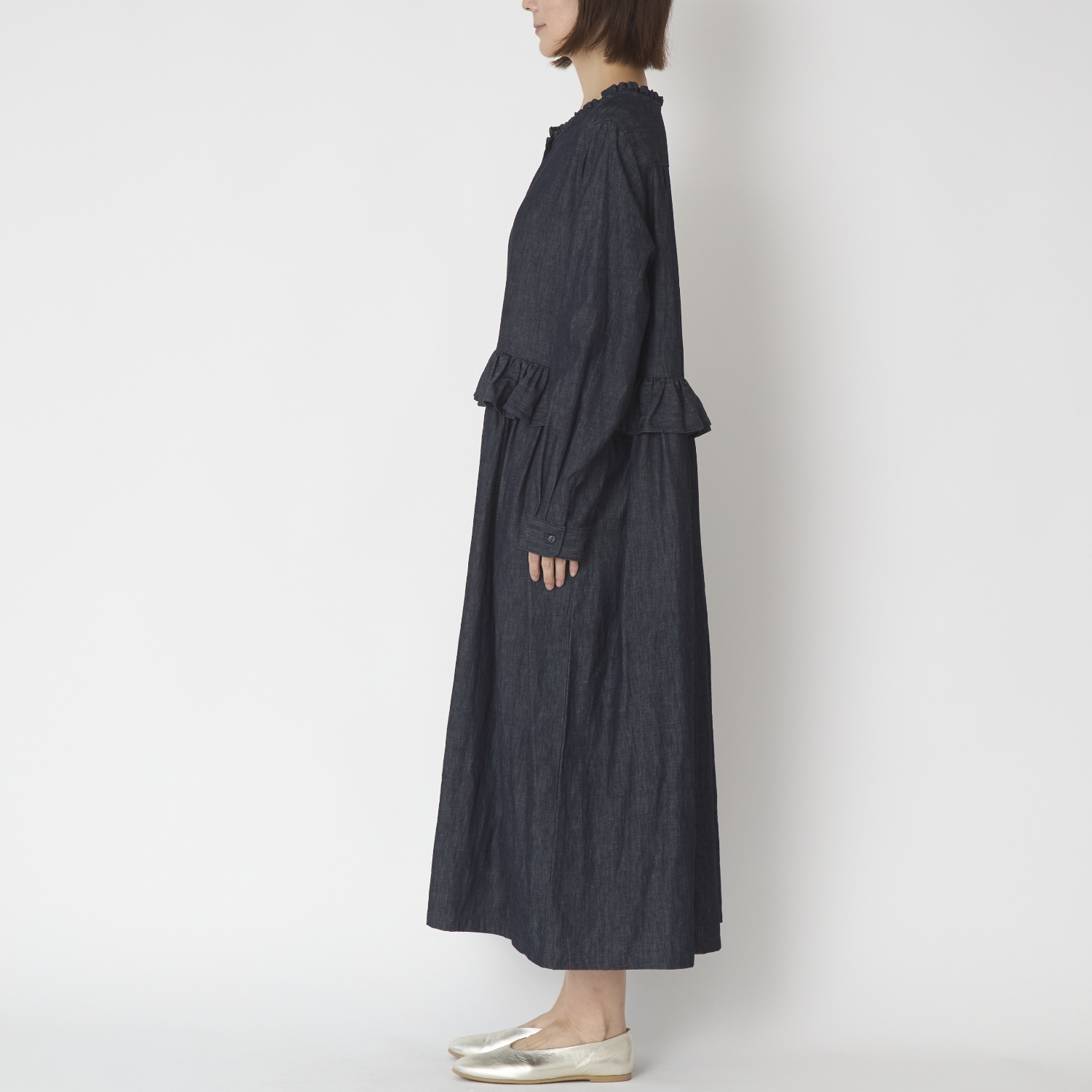 ubasoku/フリル加工比翼ウエストギャザー長袖ワンピース