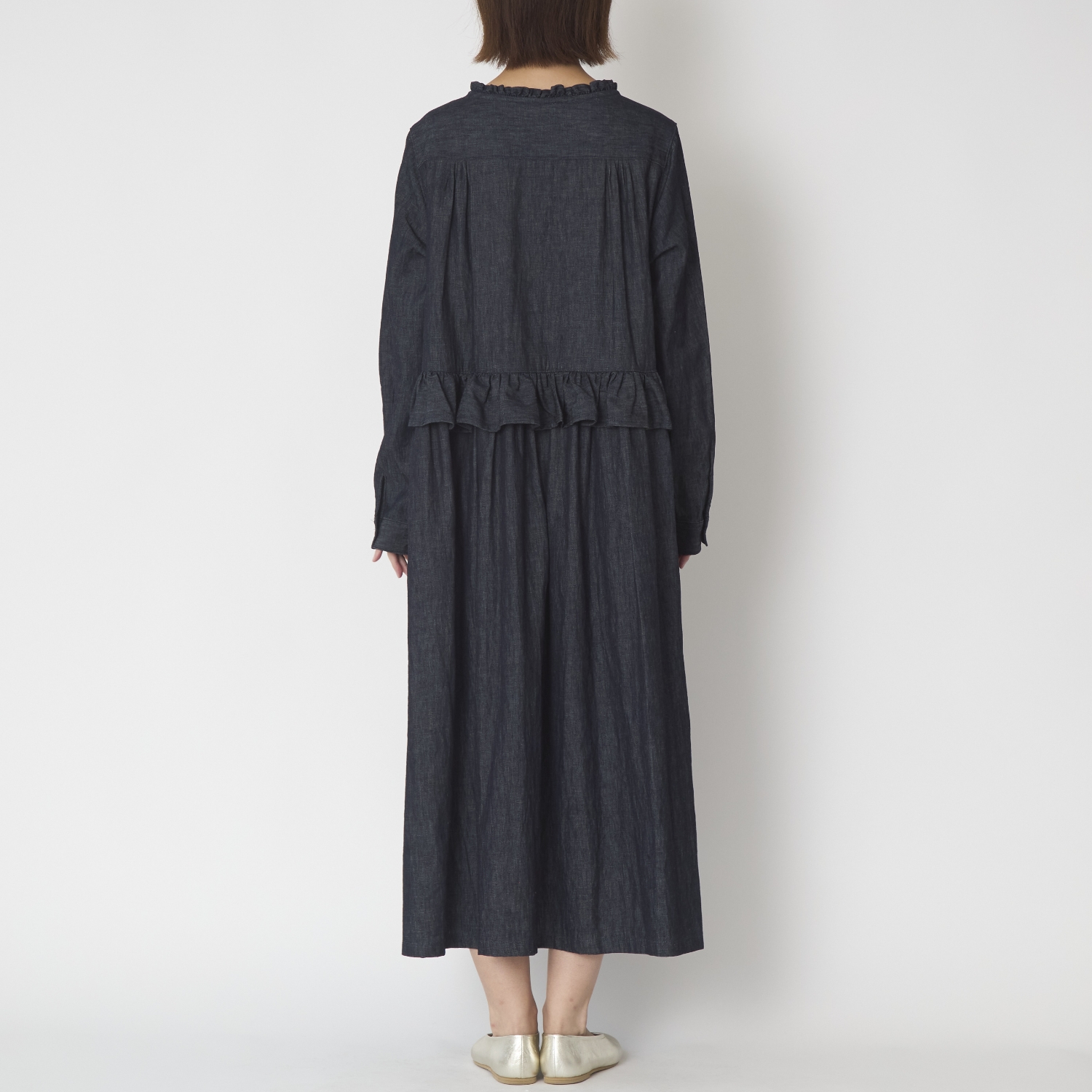 ubasoku/フリル加工比翼ウエストギャザー長袖ワンピース