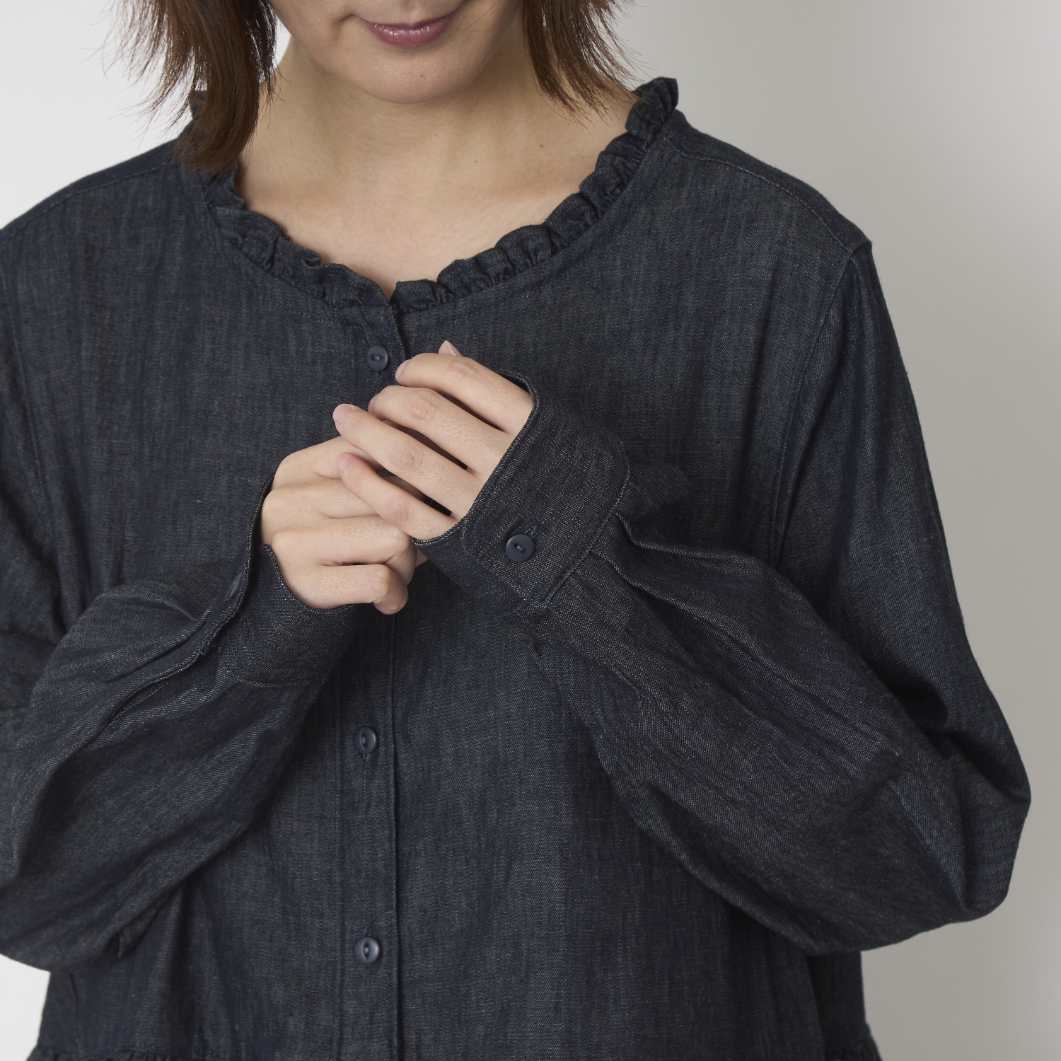 ubasoku/フリル加工比翼ウエストギャザー長袖ワンピース