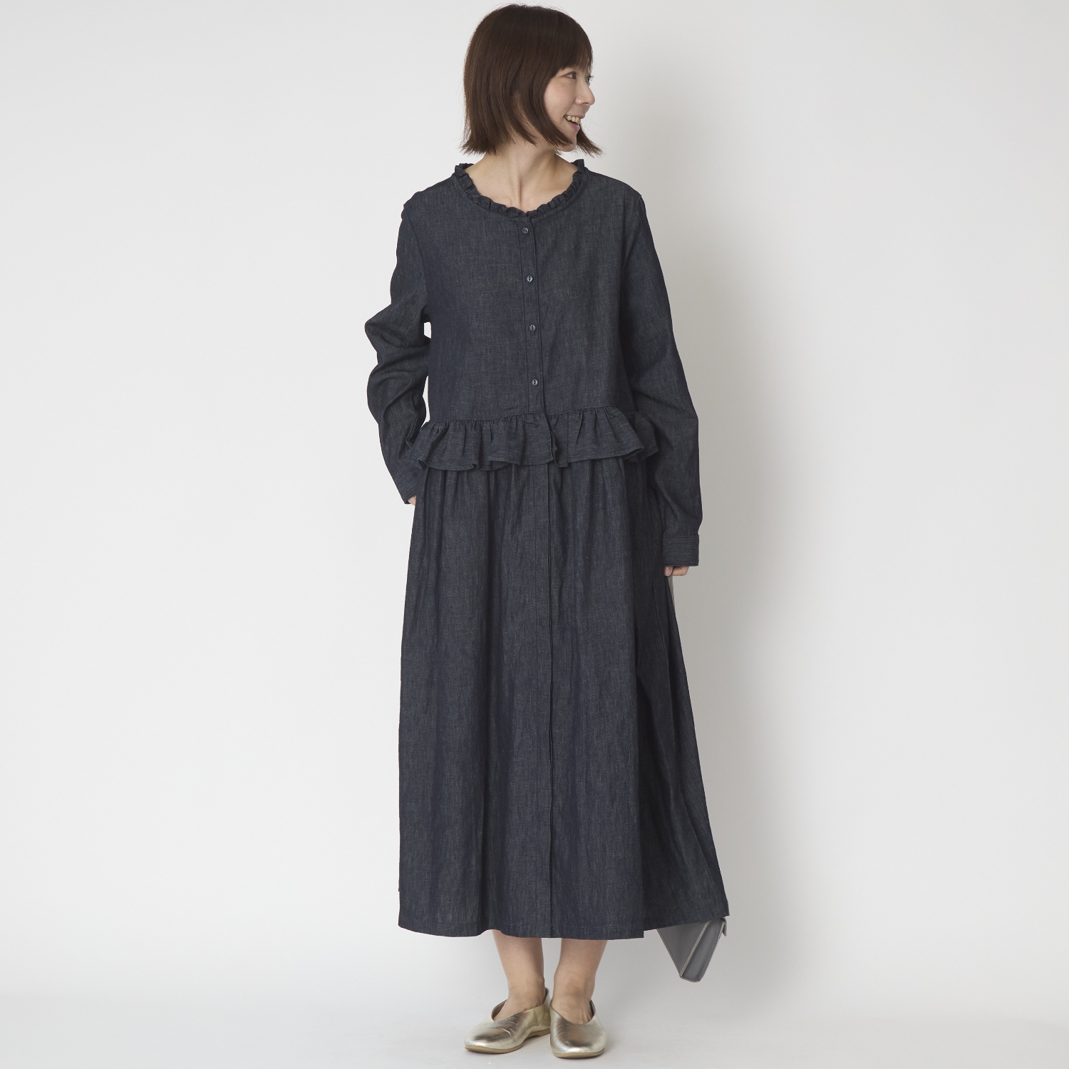 ubasoku/フリル加工比翼ウエストギャザー長袖ワンピース