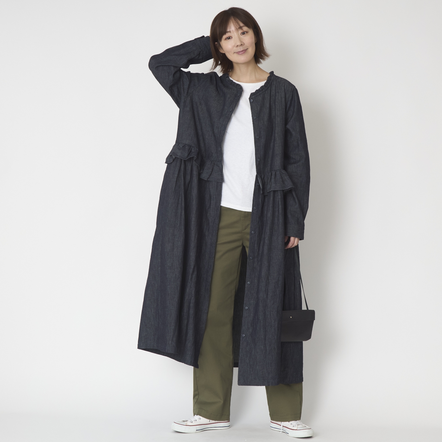 ubasoku/フリル加工比翼ウエストギャザー長袖ワンピース -フリルが