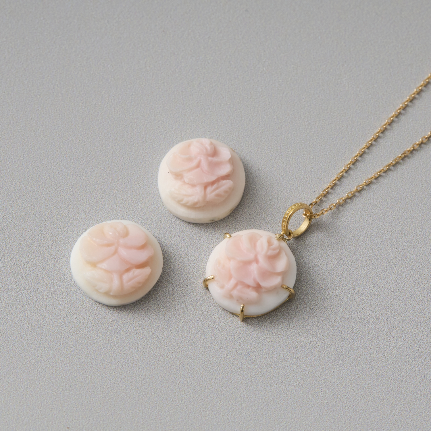 La mascotte cameo collection/コンクシェル バラ カメオペンダントトップ
