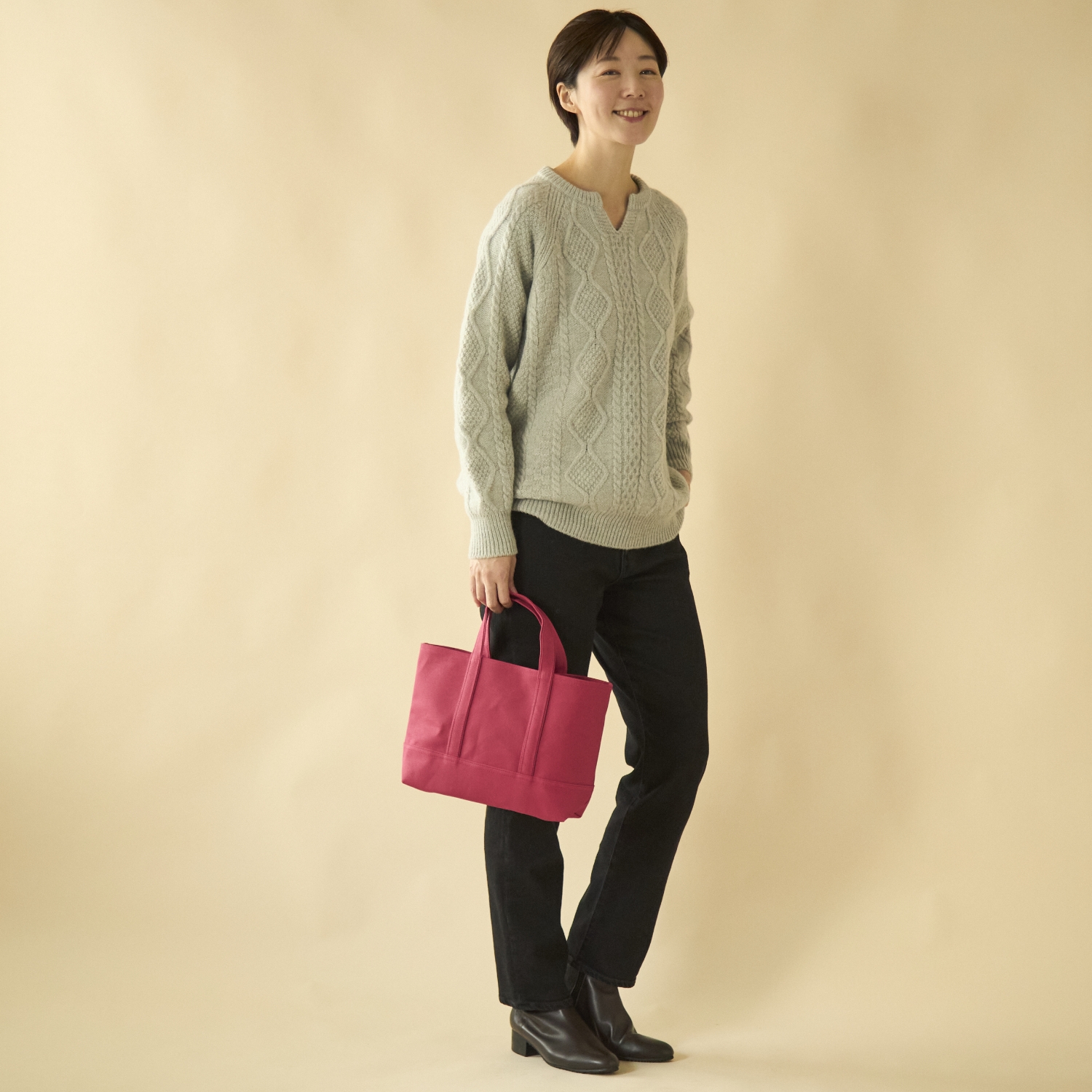 SAIFUKU/ウール100%アラン柄プルオーバー　キーネック