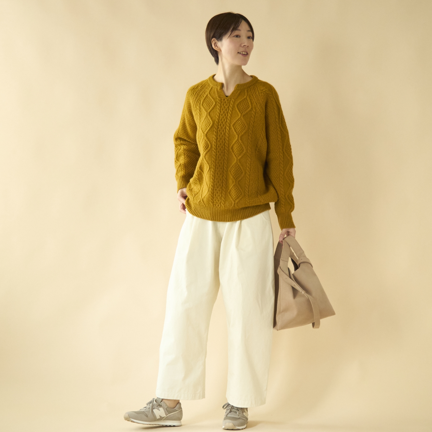 SAIFUKU/ウール100%アラン柄プルオーバー　キーネック