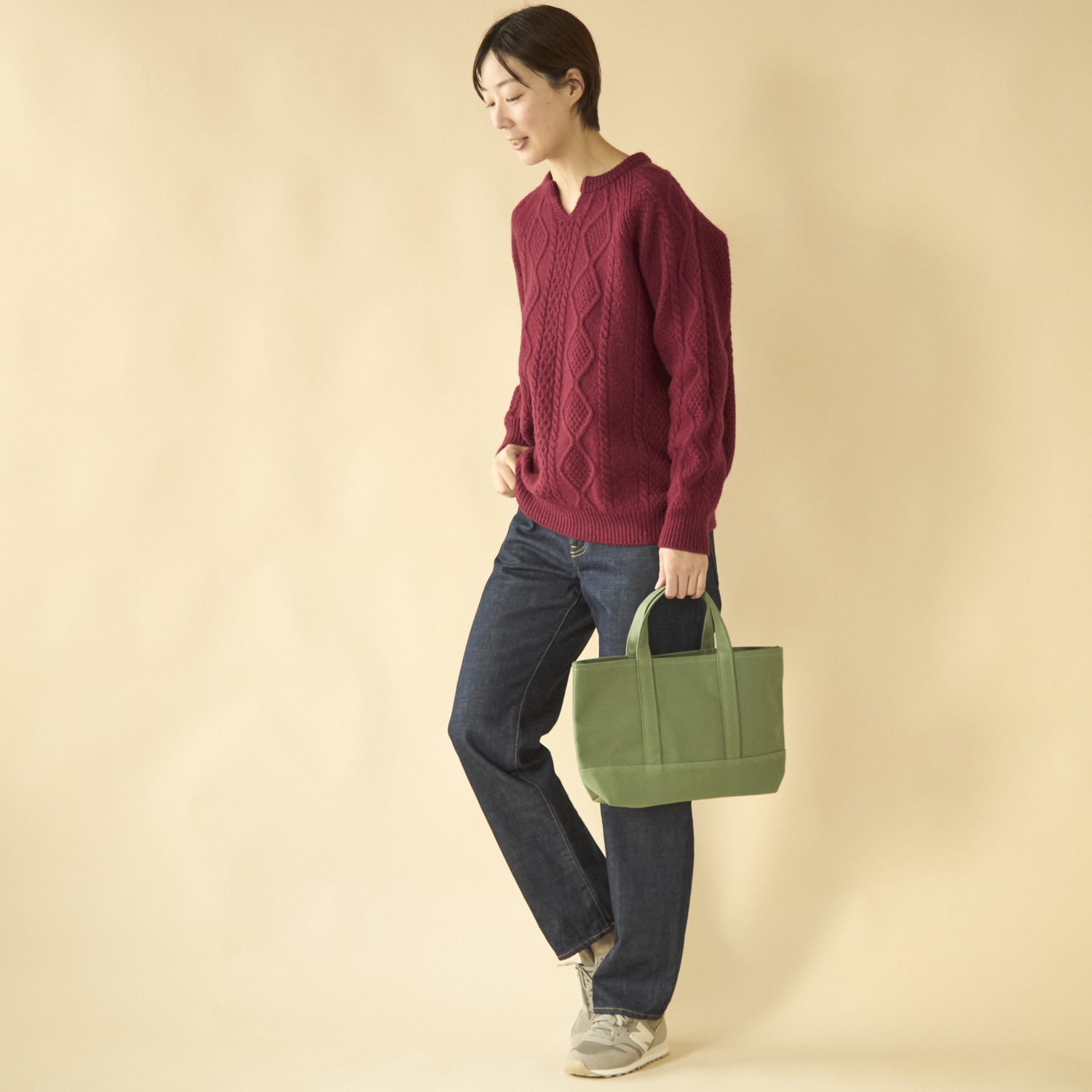 SAIFUKU/ウール100%アラン柄プルオーバー　キーネック