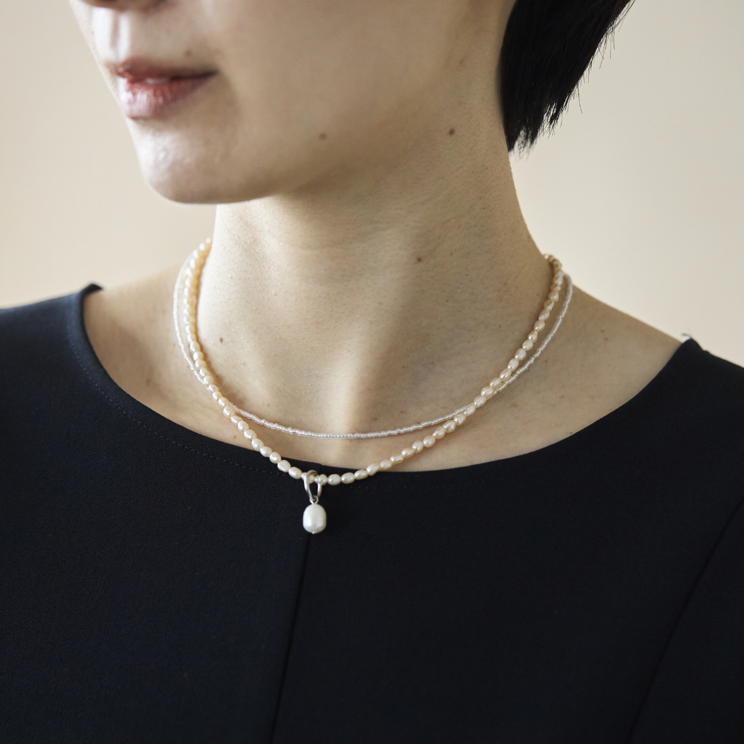 STELLA CIFFON/ビーズ×淡水パール3wayネックレス