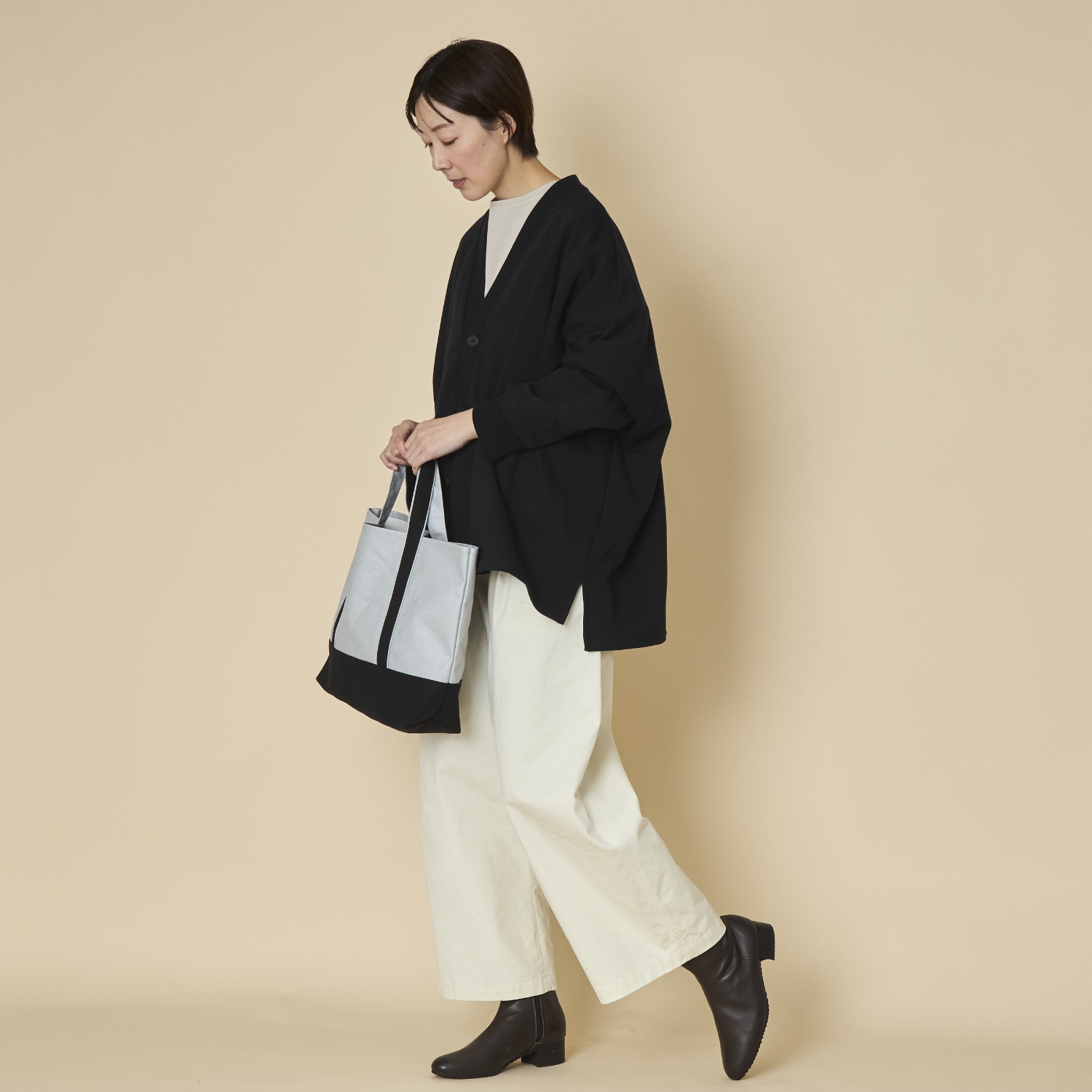 【受注会限定】みつばちトート シルバー×ブラック Mサイズ短め