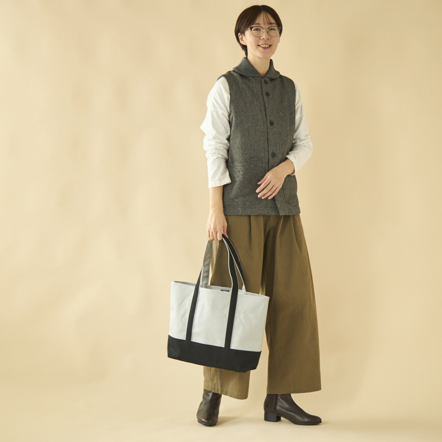 【受注会限定】みつばちトート シルバー×ブラック Mサイズ長め