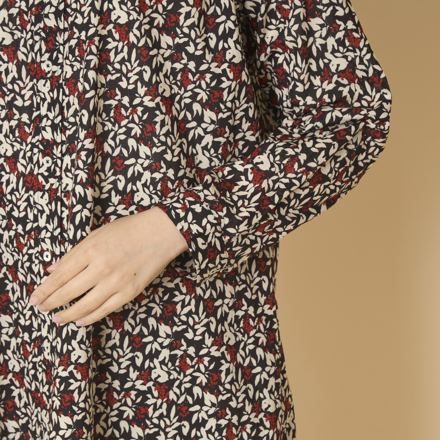 PONT DE CHALONS/フラワープリントギャザーワンピース ブラック