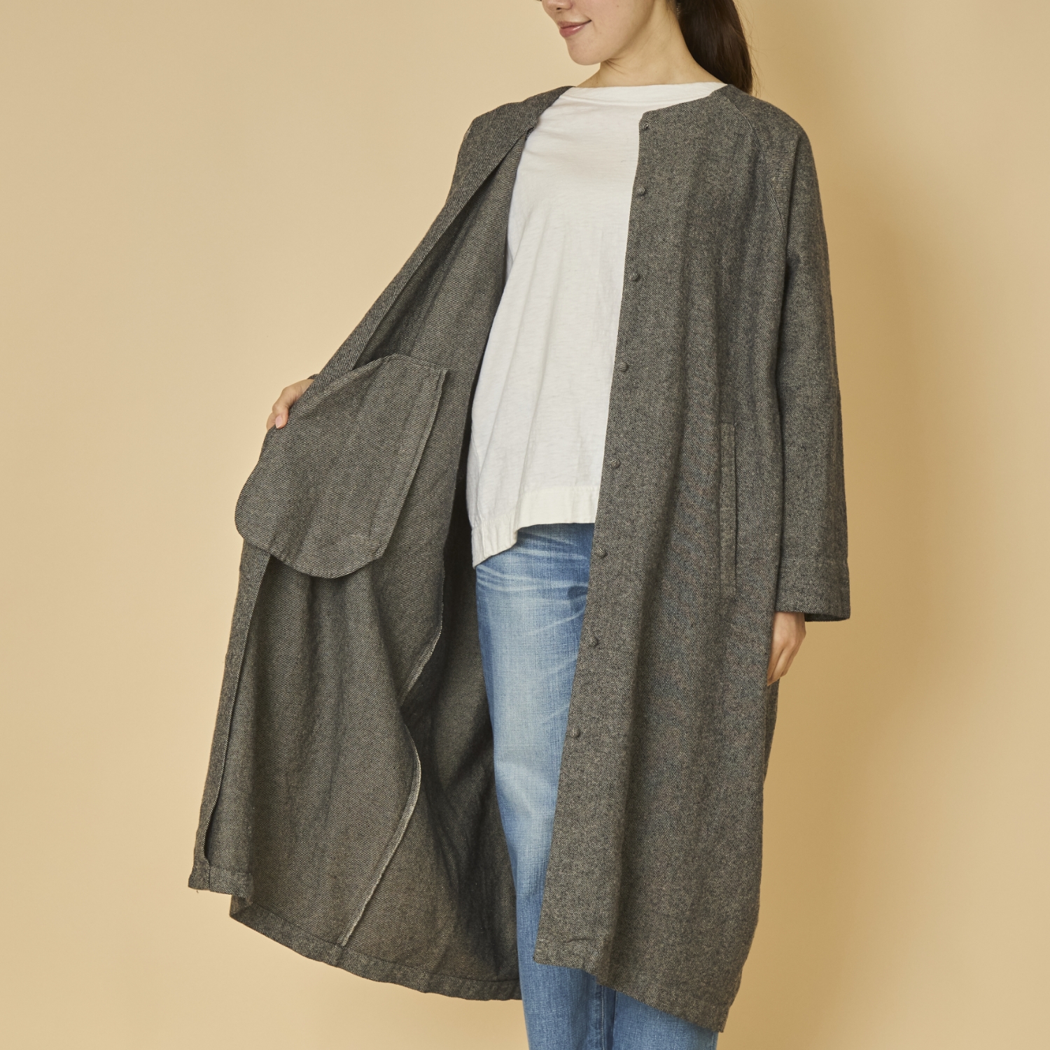 TANG./コットンリネン先染めツイル起毛 ライトコート