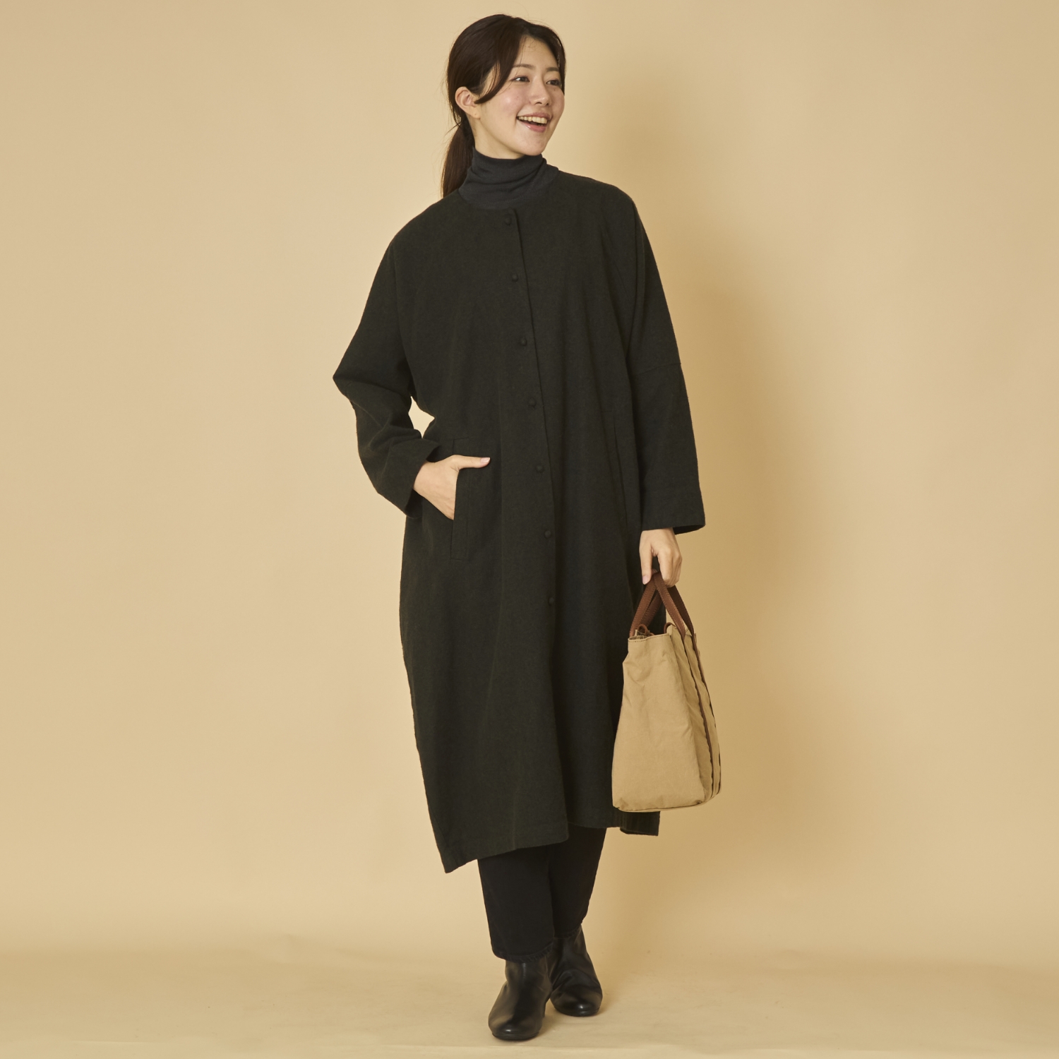 TANG./コットンリネン先染めツイル起毛 ライトコート