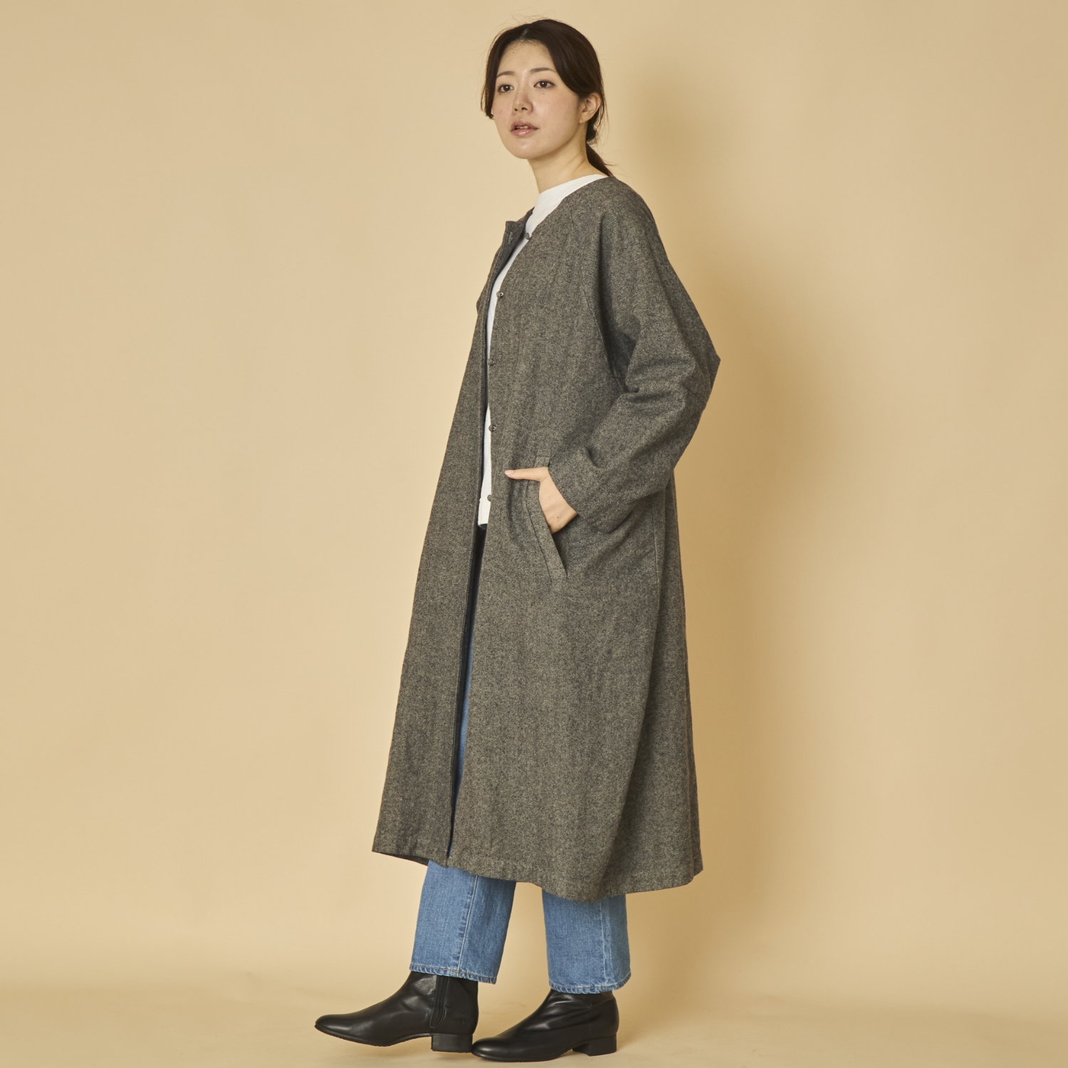 TANG./コットンリネン先染めツイル起毛 ライトコート