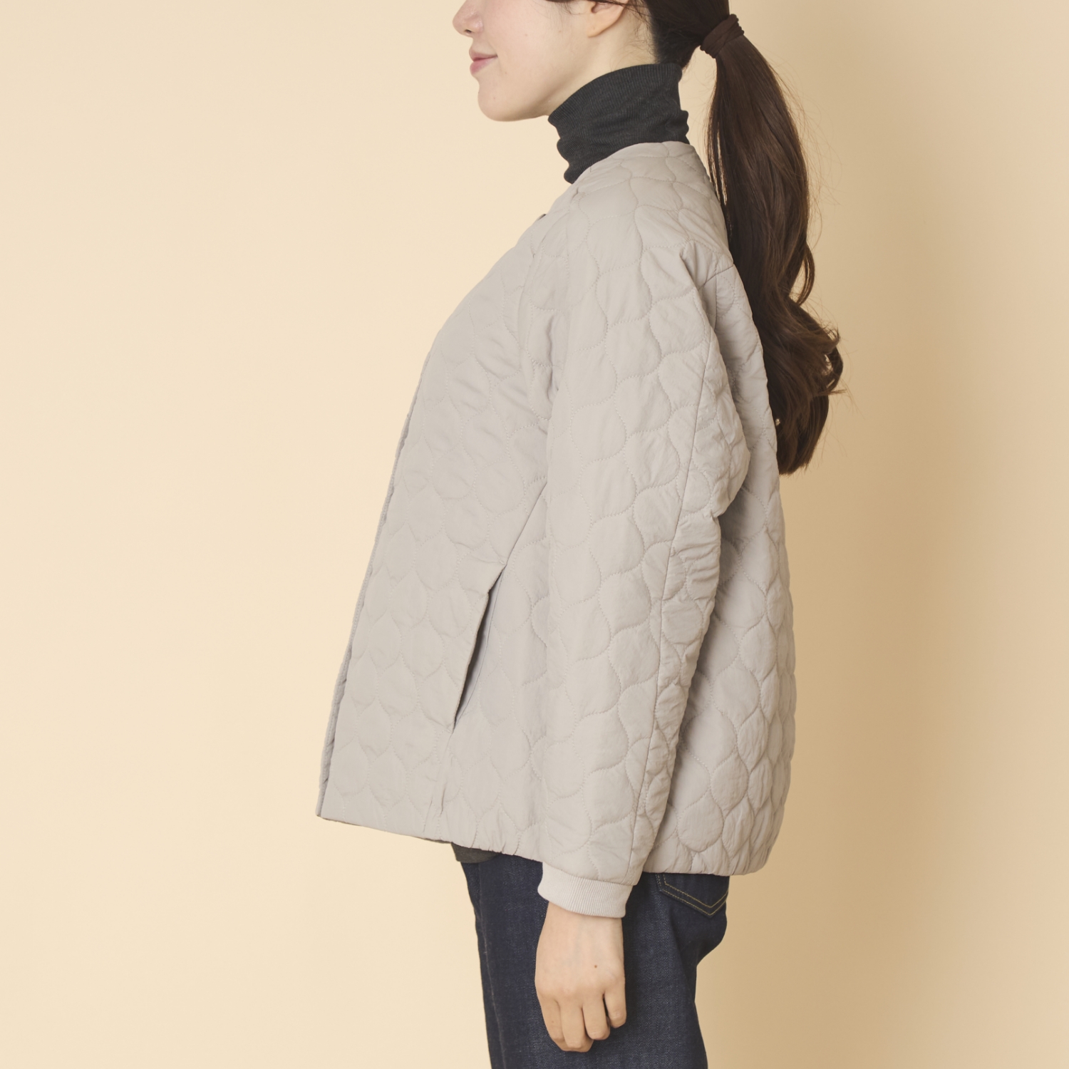 nachukara/ナイロンキルトノーカラーブルゾン