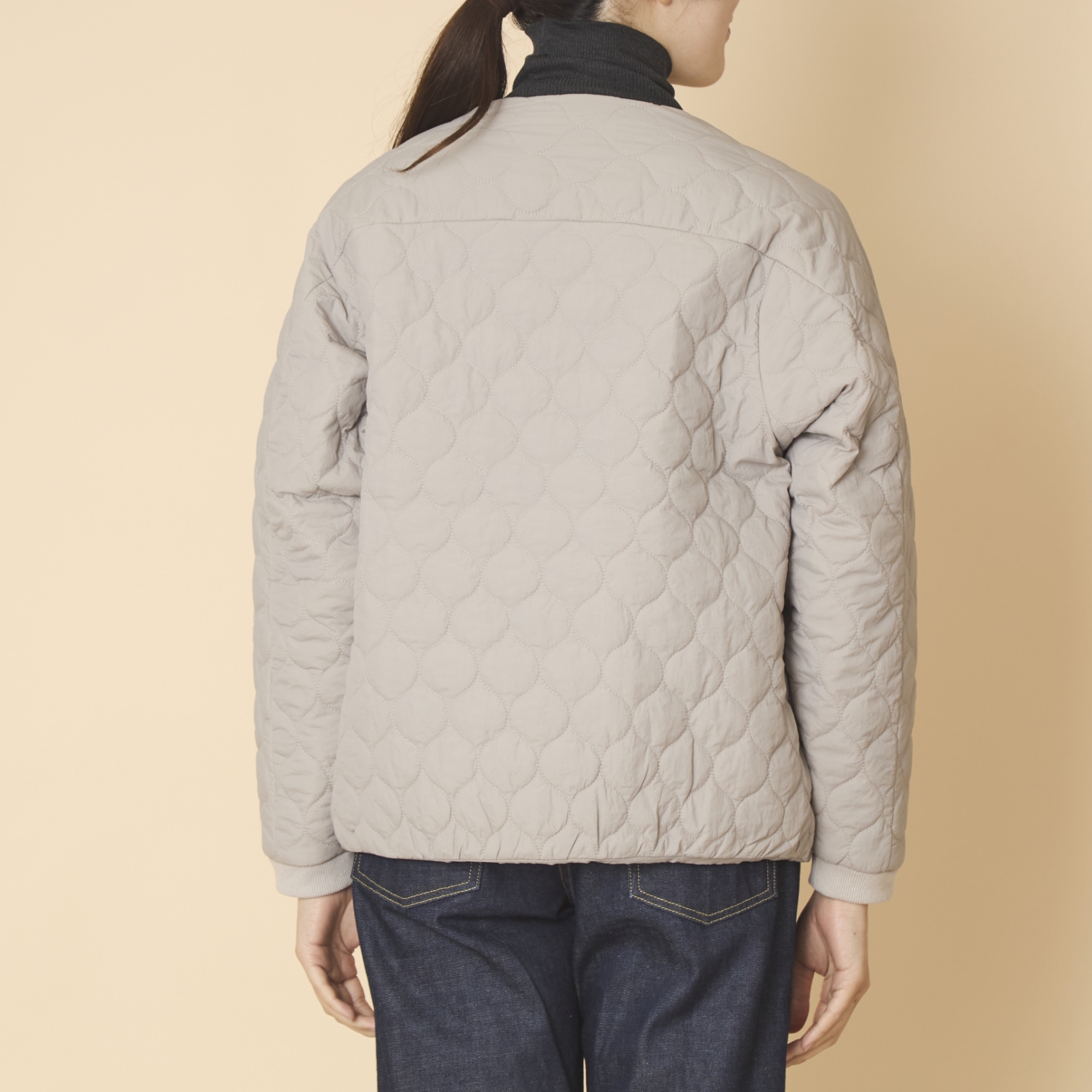 nachukara/ナイロンキルトノーカラーブルゾン