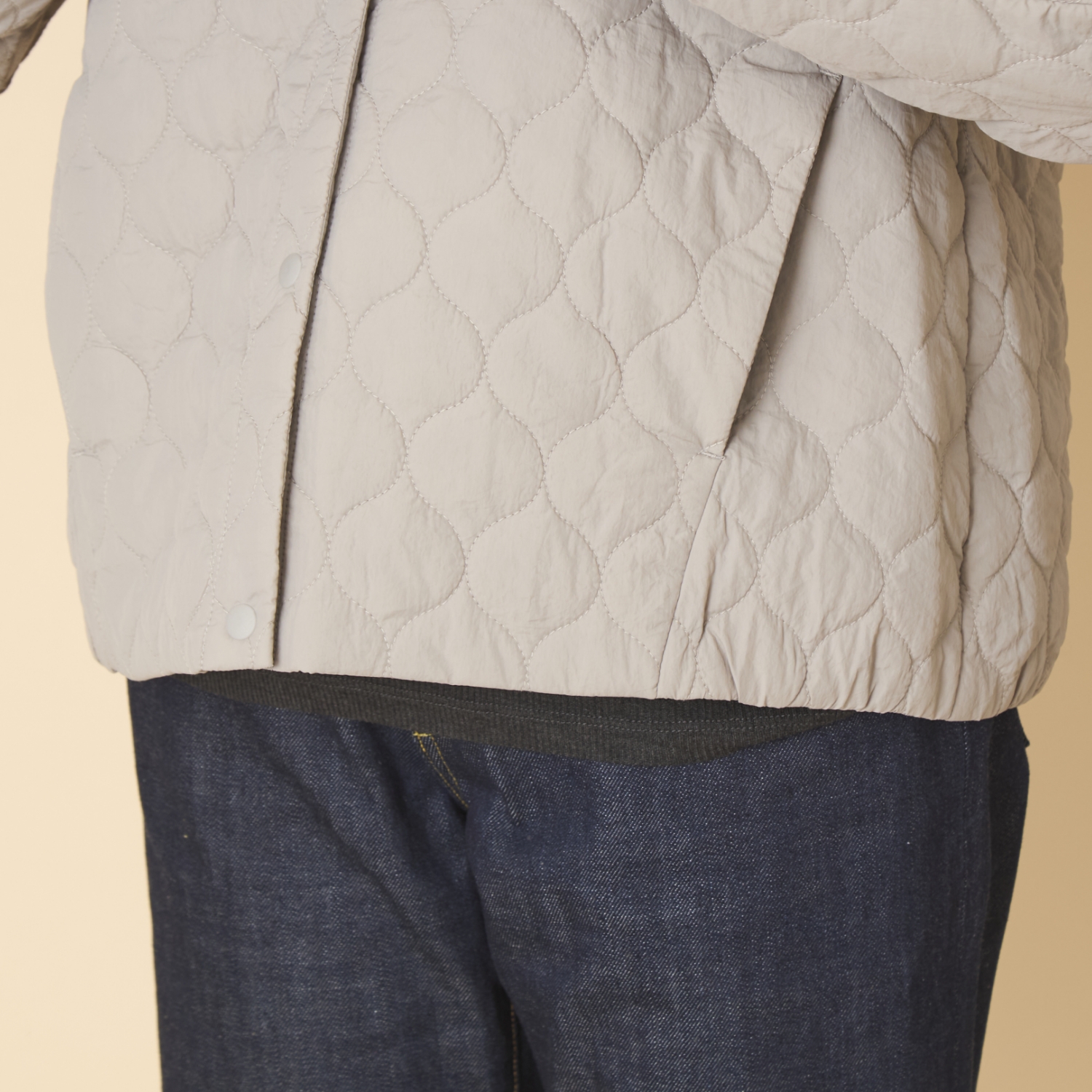 nachukara/ナイロンキルトノーカラーブルゾン