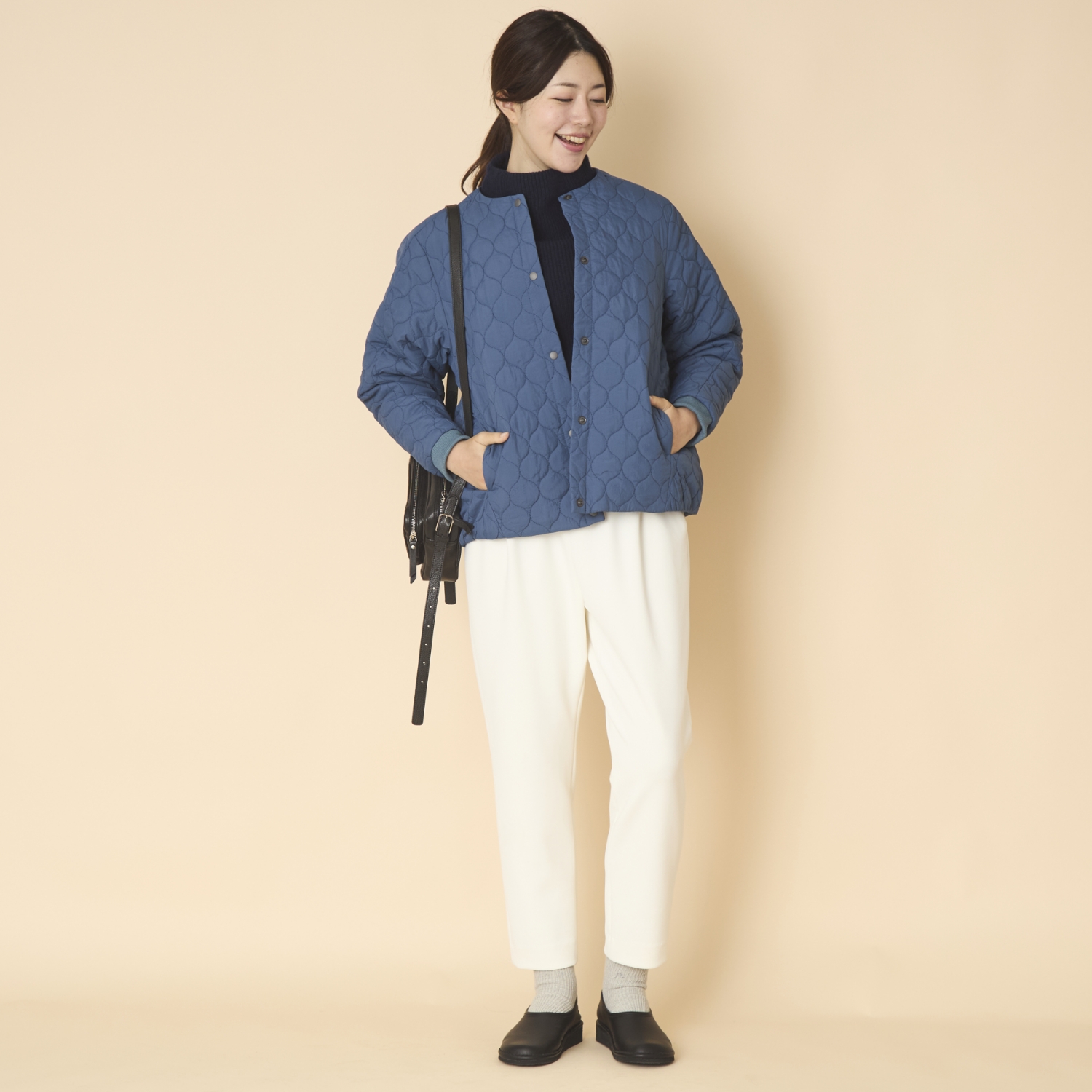 nachukara/ナイロンキルトノーカラーブルゾン