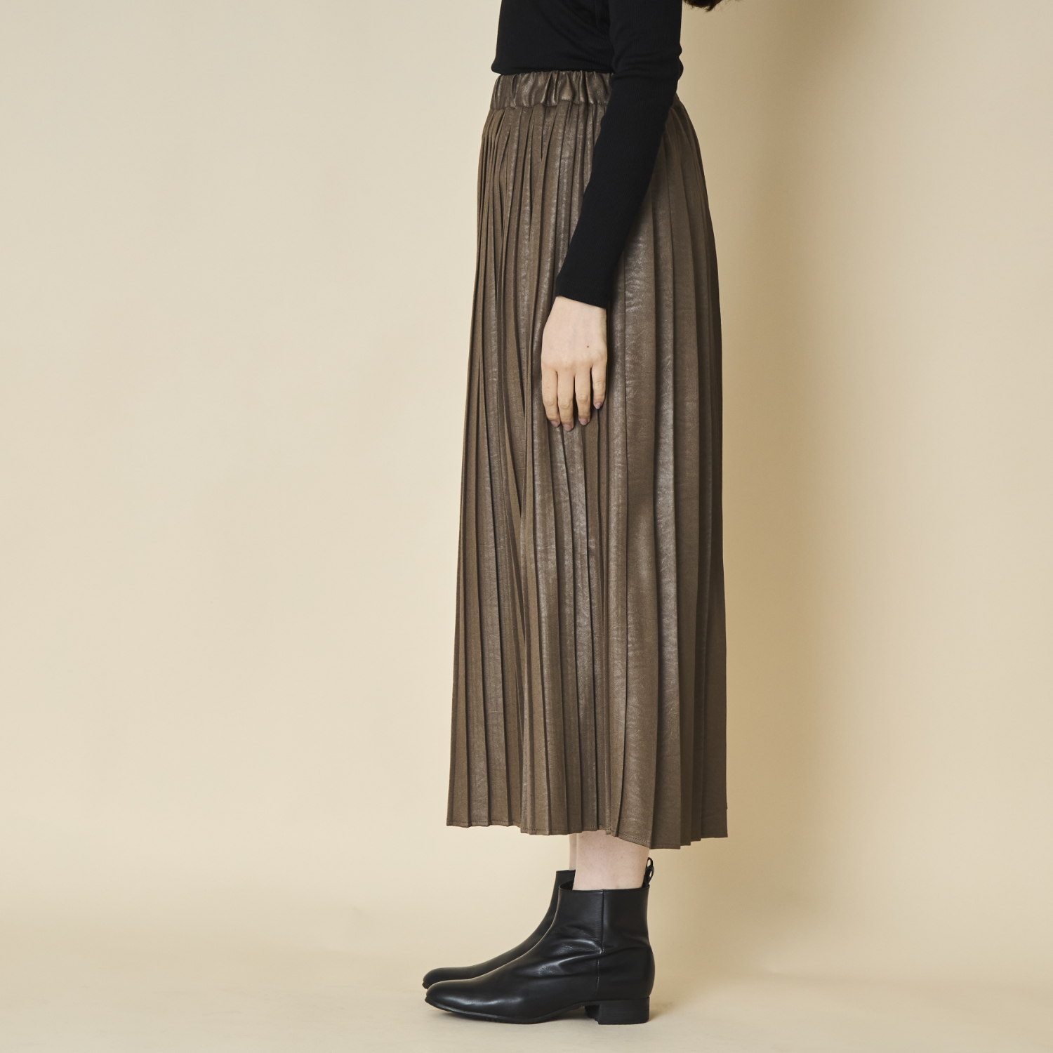 sosotto/レザー調切り替えプリーツスカート