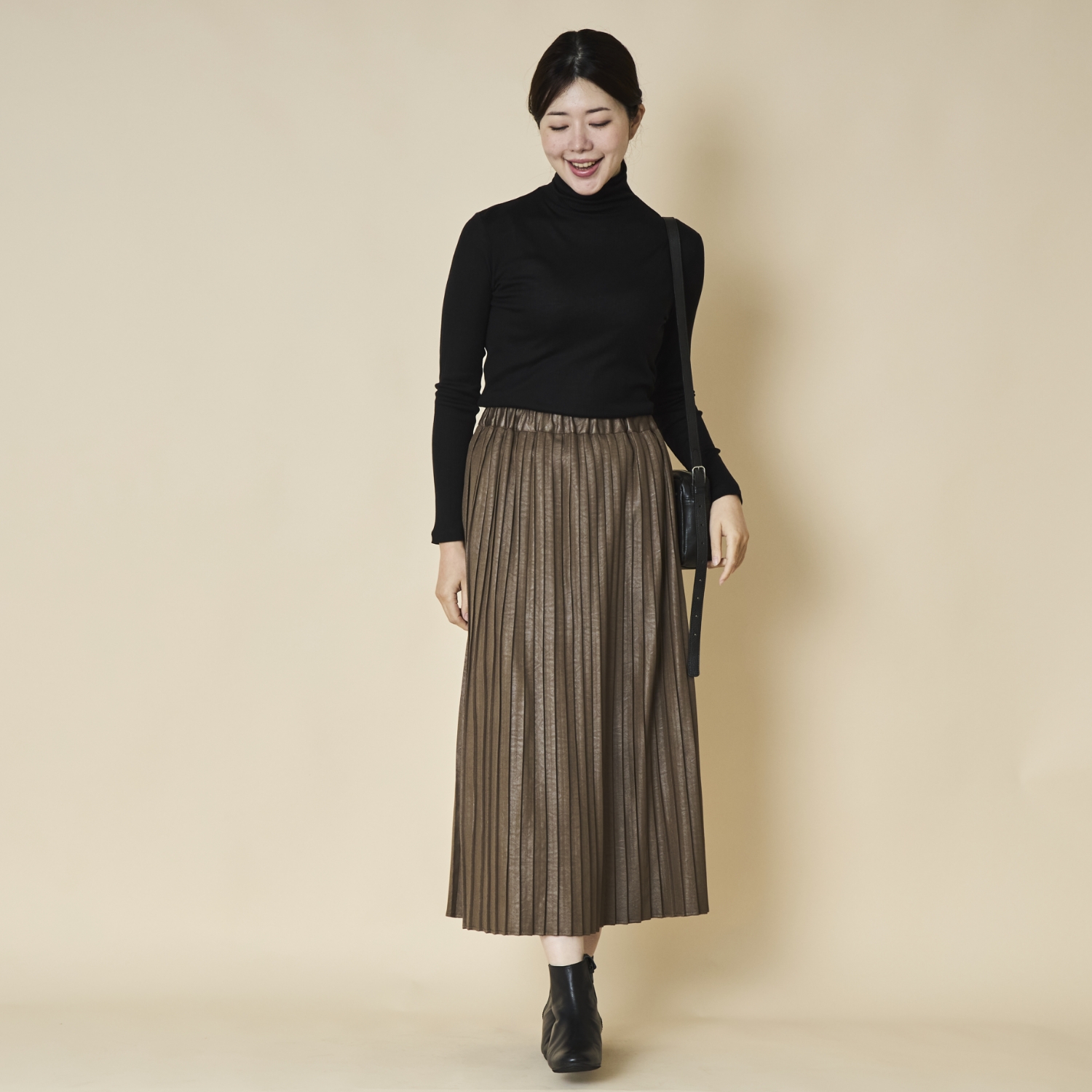 sosotto/レザー調切り替えプリーツスカート