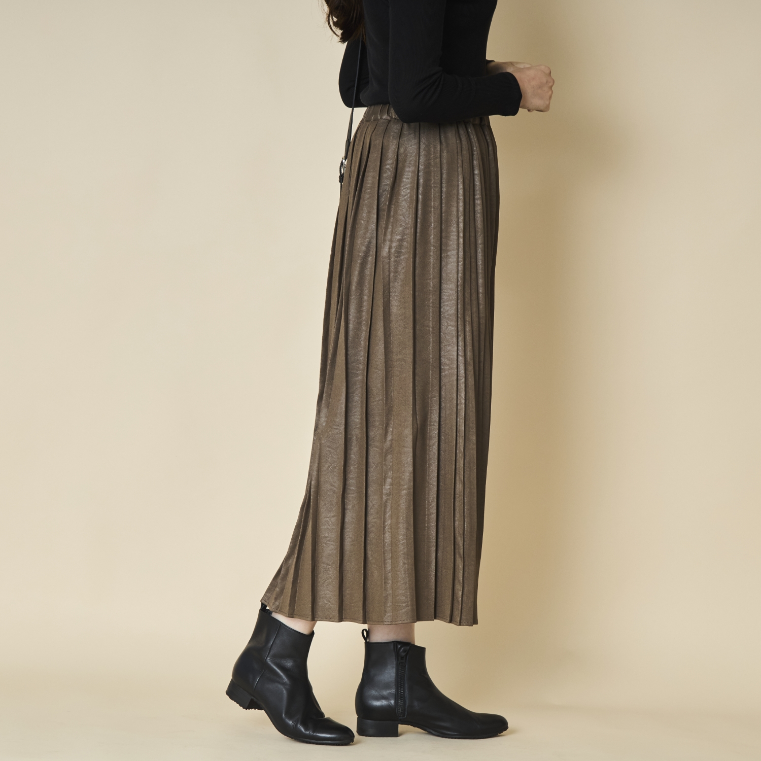 sosotto/レザー調切り替えプリーツスカート