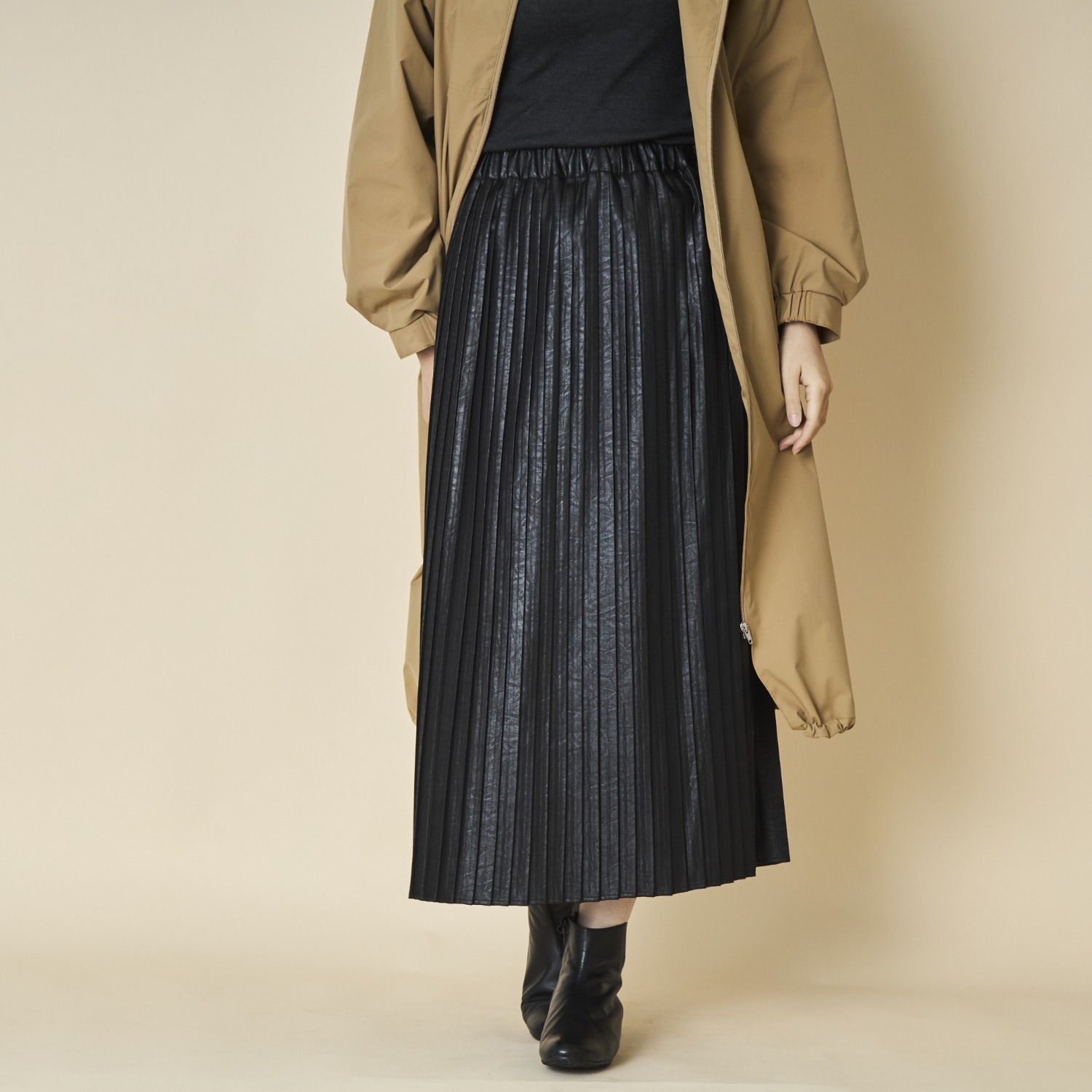 sosotto/レザー調切り替えプリーツスカート