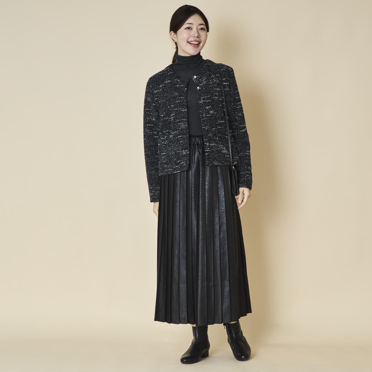 sosotto/レザー調切り替えプリーツスカート