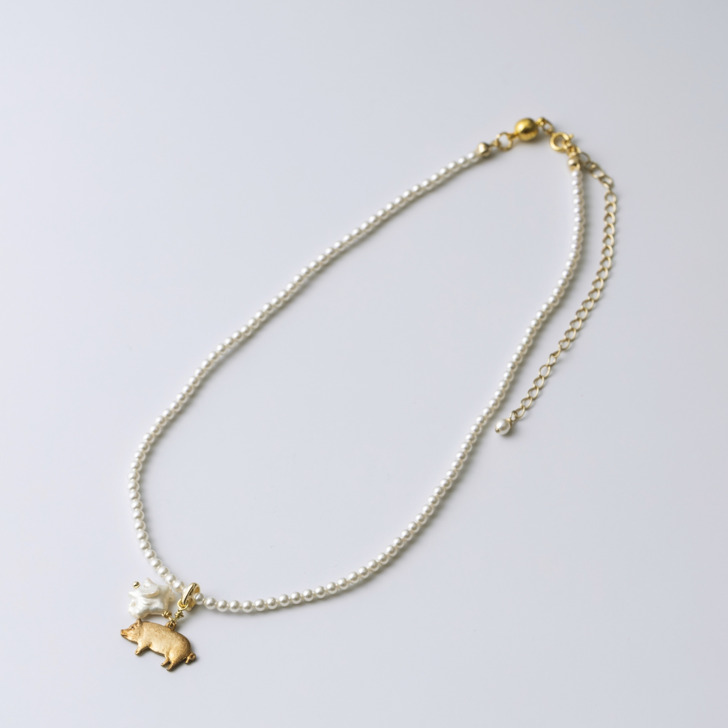 laneii/ブラスモチーフ×クリスタルパール2wayネックレス