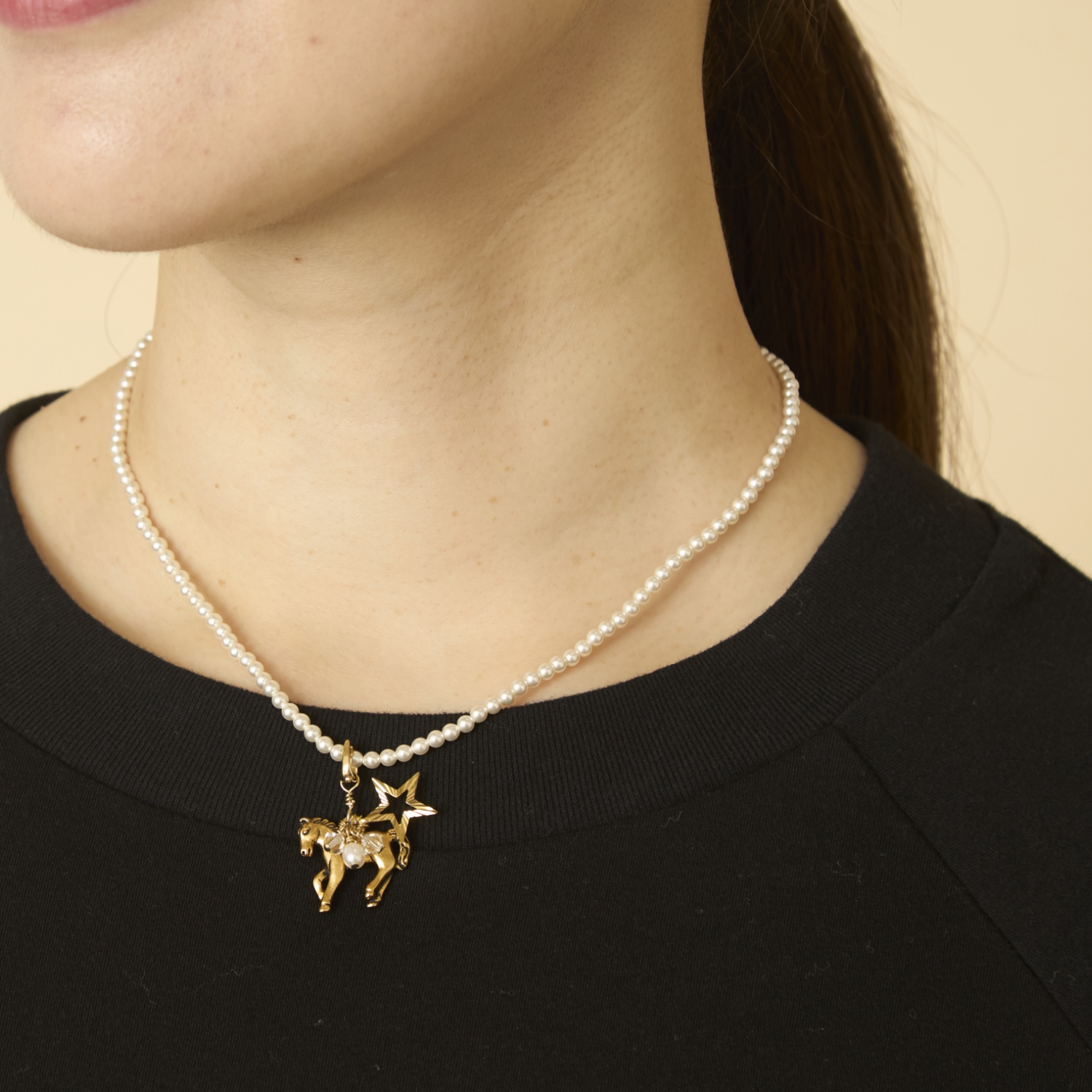 laneii/ブラスモチーフ×クリスタルパール2wayネックレス