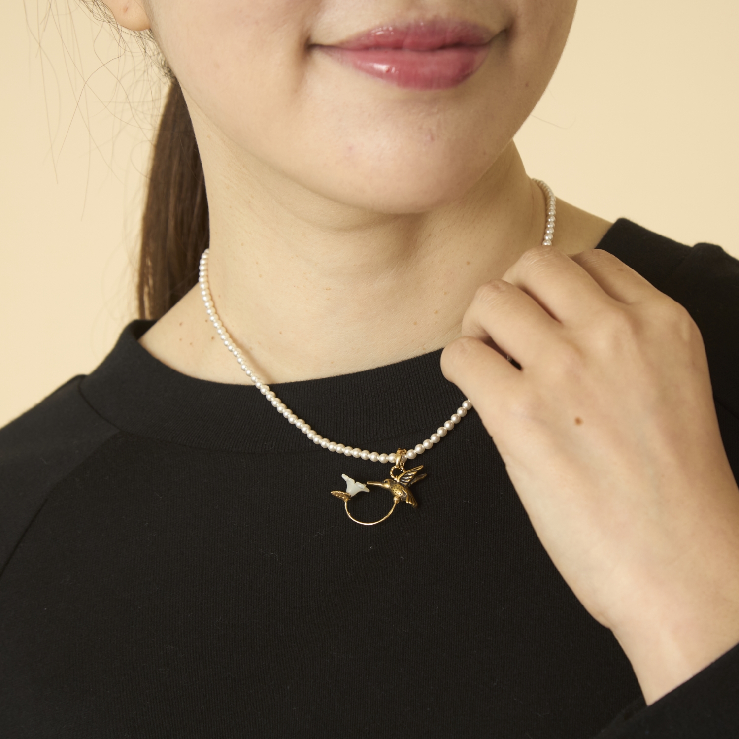 laneii/ブラスモチーフ×クリスタルパール2wayネックレス