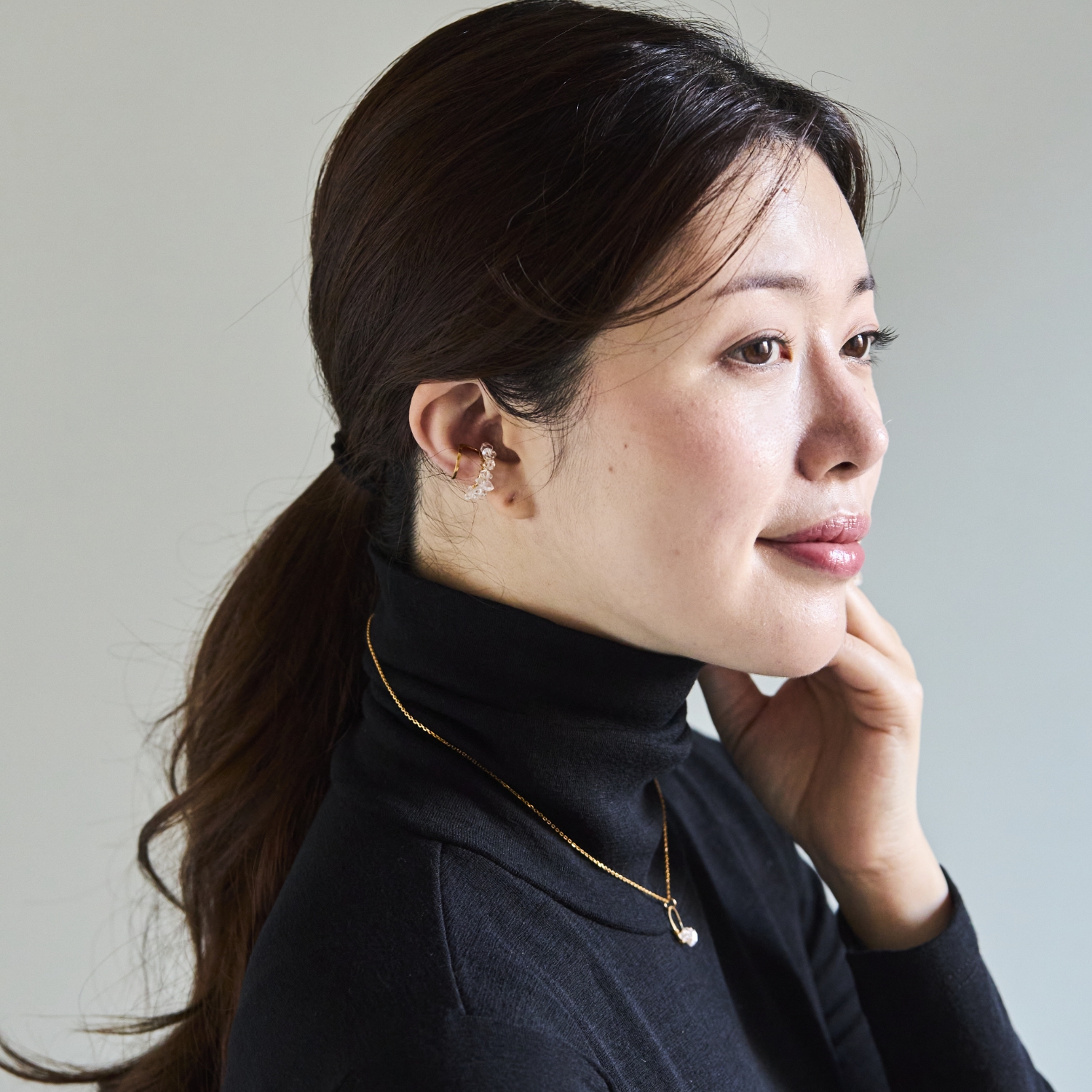 PLAFU/bloom gems earcuff with Herkimer Diamond