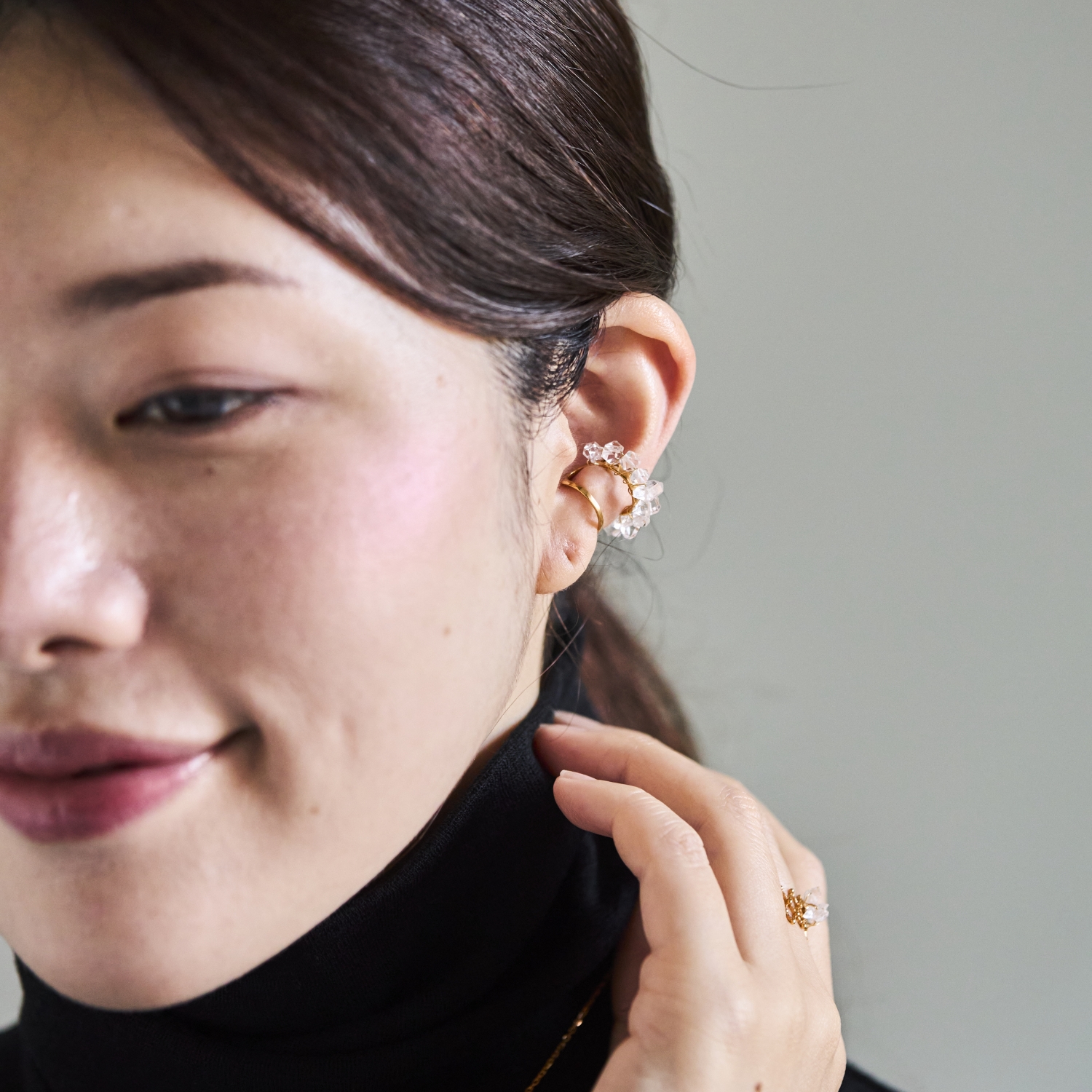 PLAFU/bloom gems earcuff with Herkimer Diamond