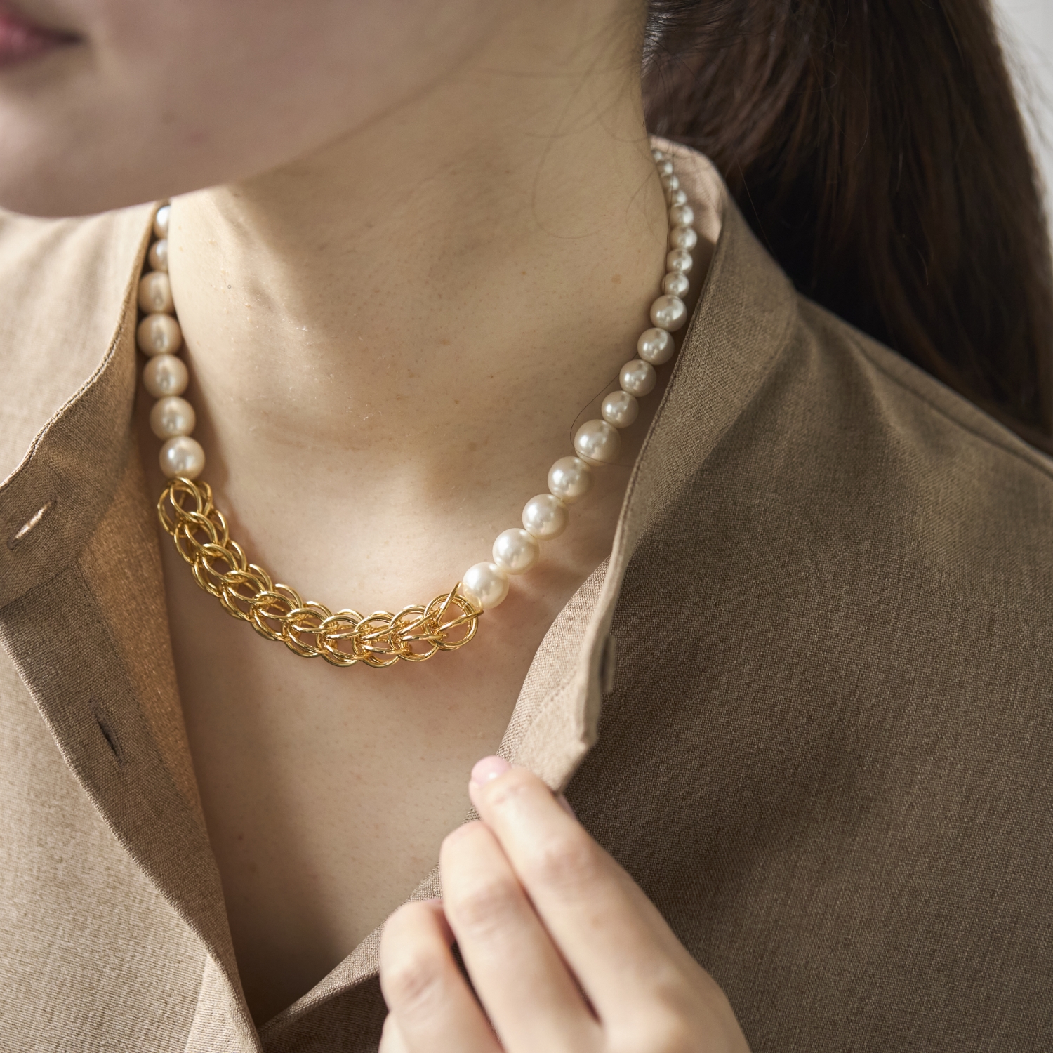 F.sequence/ボックスチェーンパールネックレス