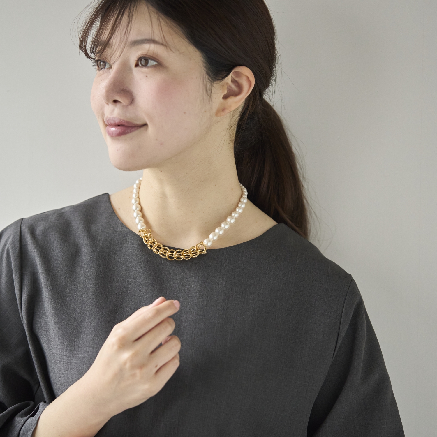 F.sequence/ボックスチェーンパールネックレス