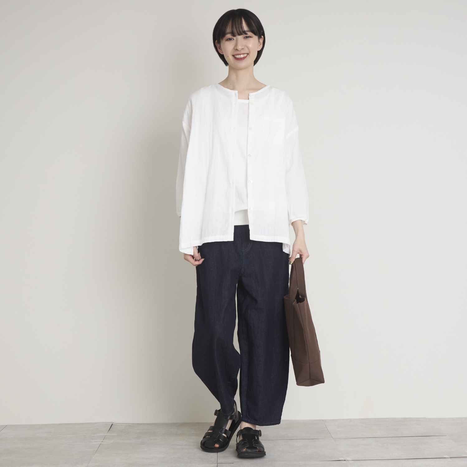 motone/ノーカラーシャツ2nd 9分袖